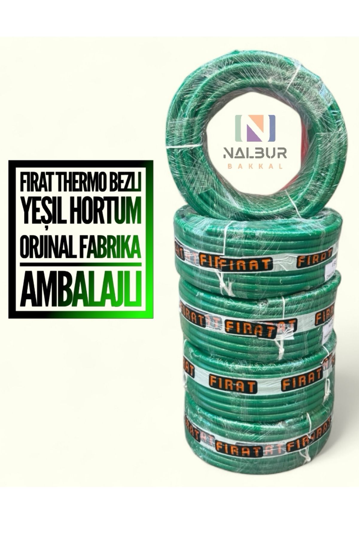 Nalbur Bakkal FIRAT Thermo Bezli Yeşil 1/2 Bahçe Hortumu 25Mt Fabrika Ambalaj