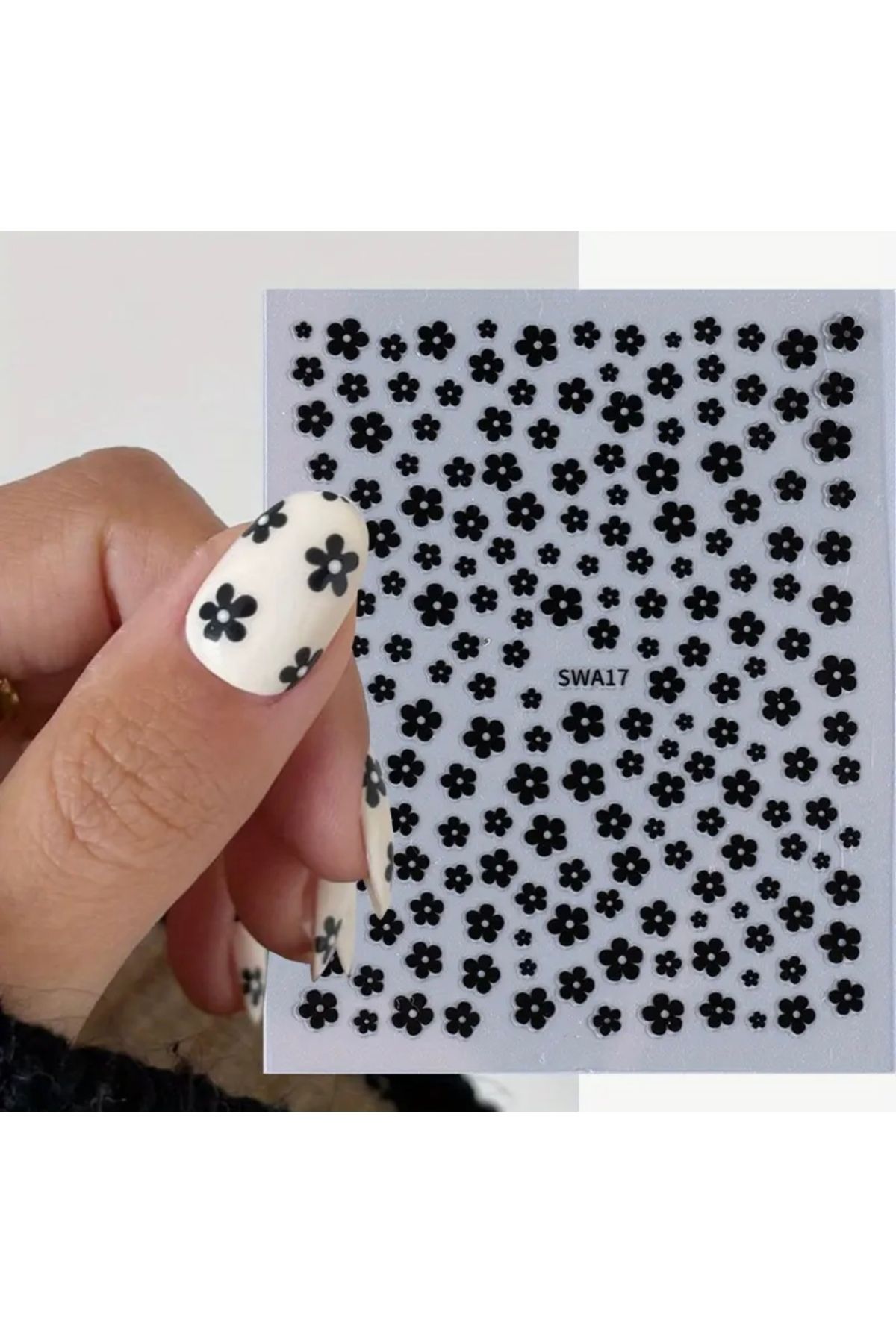 AEÇTASARIM Siyah Çiçekler Tırnak Süsleme Stickerı, Nail Art Süslemeleri