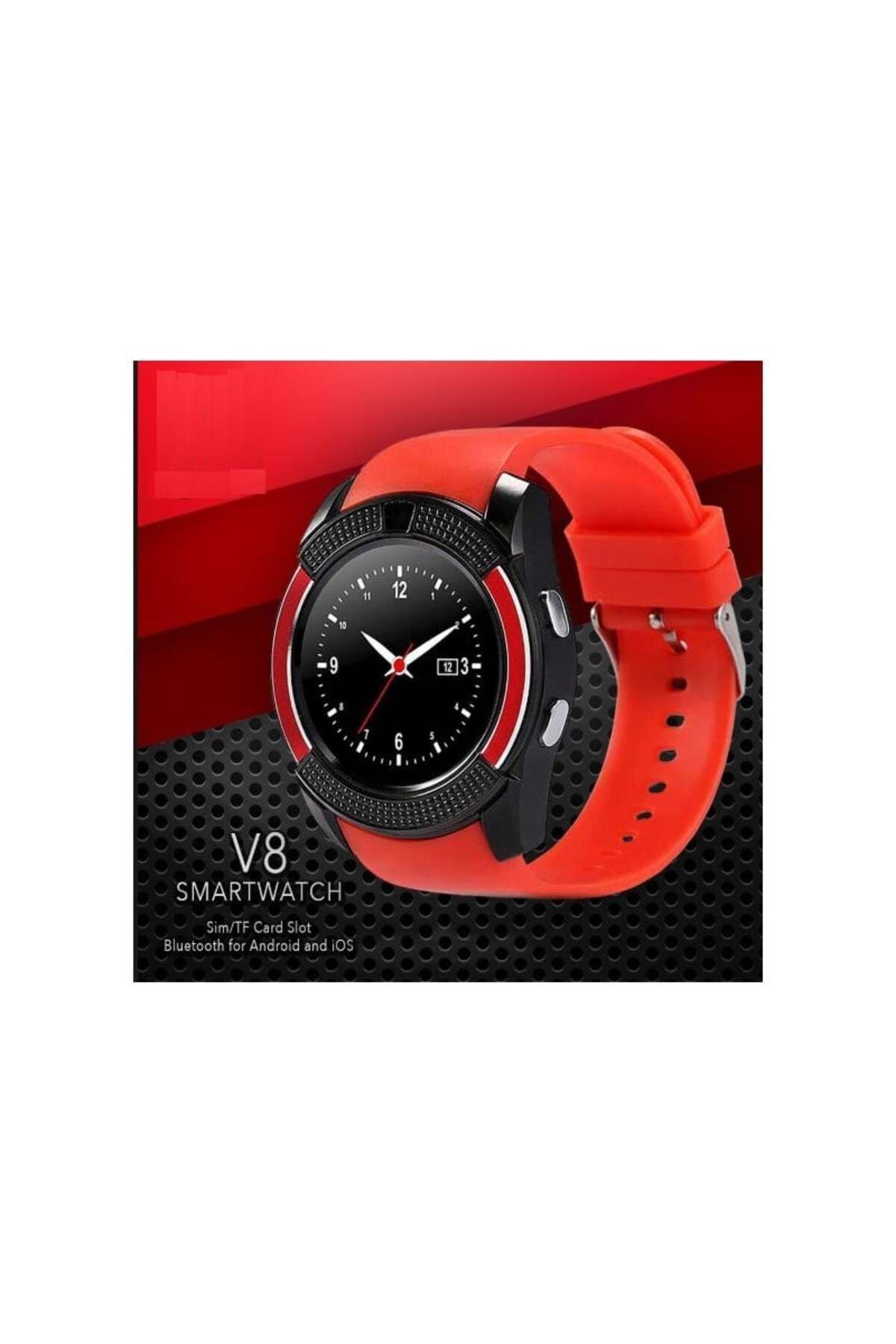 TECHSTAR-Watch Smartwatch V8 Red HandsFree Bluetooth 3.0 Micro SIM Android Camera 1.3MP 3