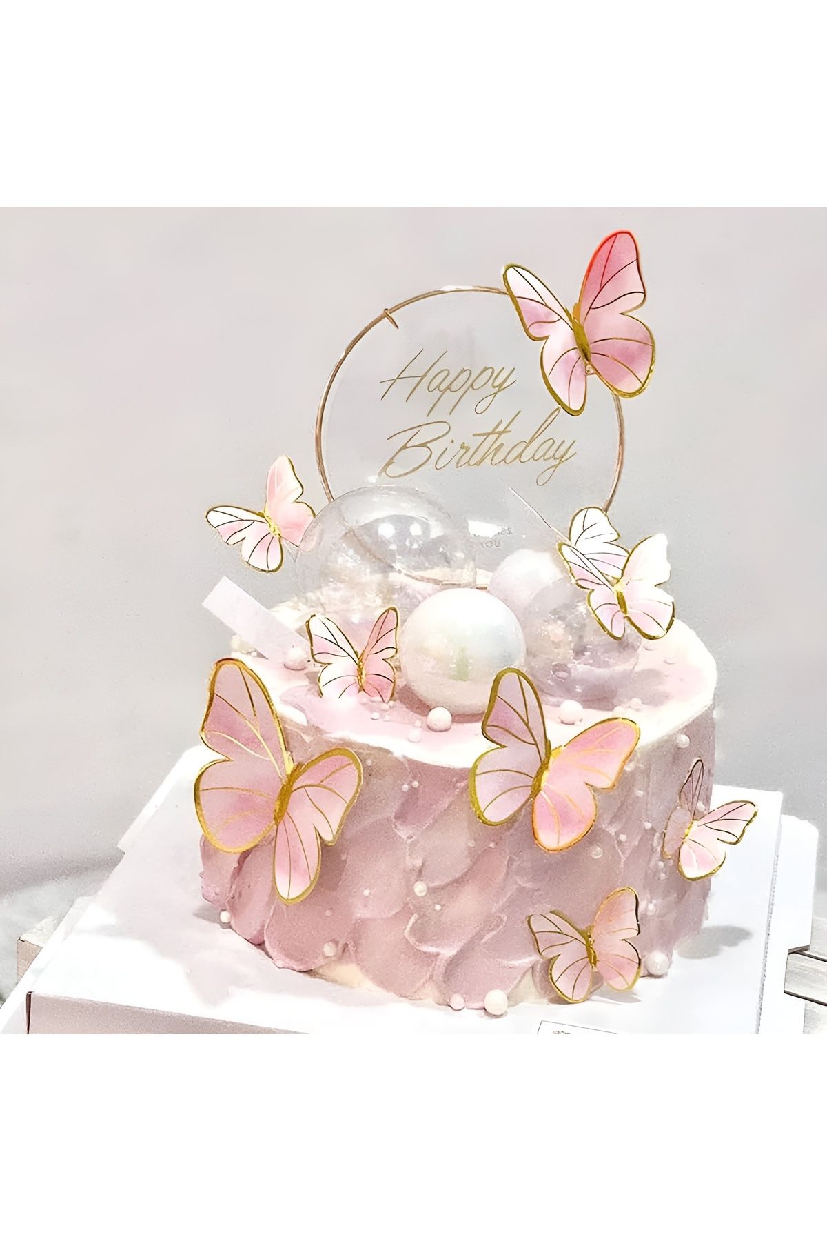 Parti Furyası 63 Adet Pasta Balon Üzeri Dekor Kelebek Süsler Pembe Pasta Balon Süslemesi Pasta Yapımı Dekor Süsü