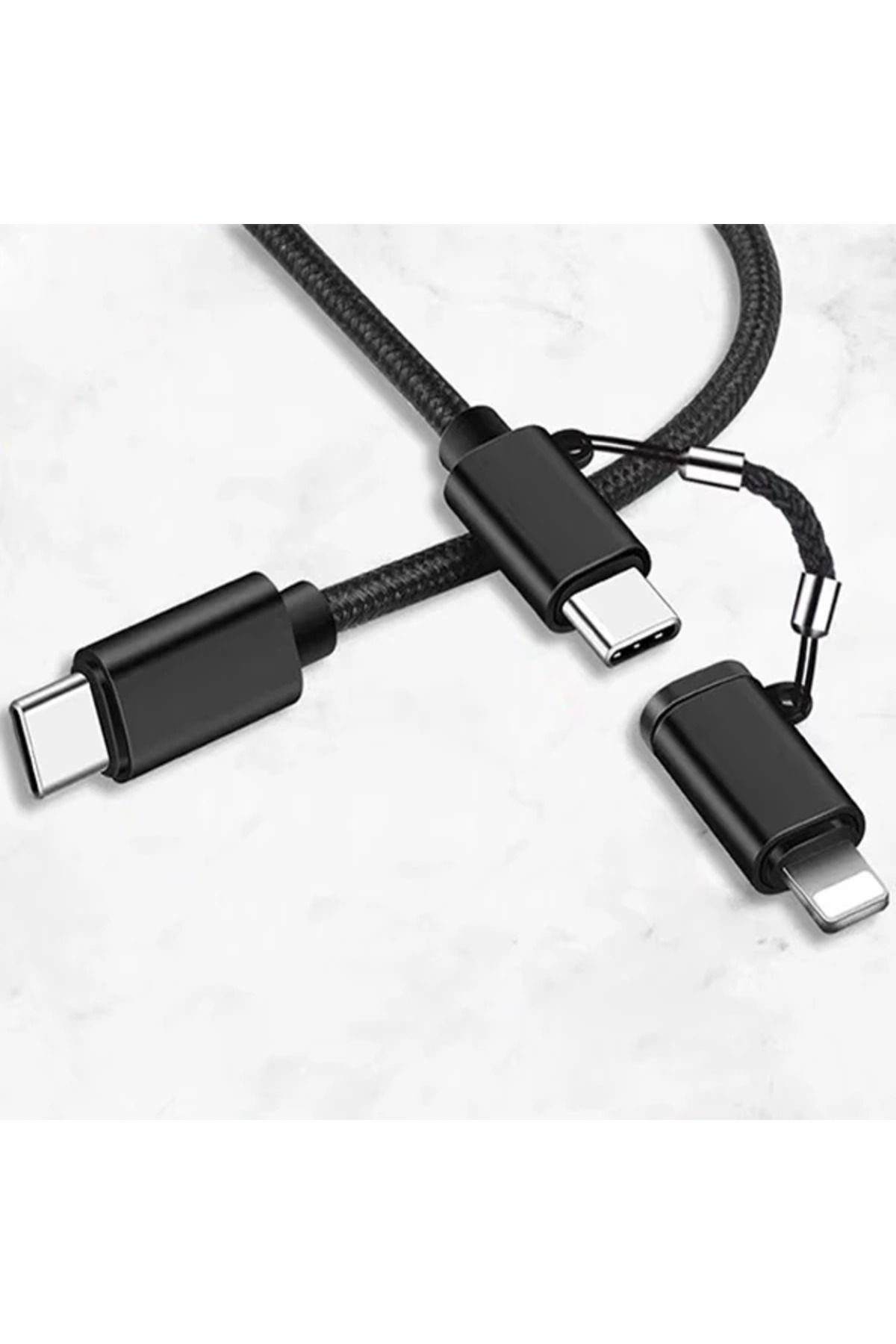 Uyguna Kapında ALLY 2in1 USB Type C 60W Hızlı Şarj PD Kablosu+iPhone Başlık USB Kablo-(5775) - SVU8834-7395