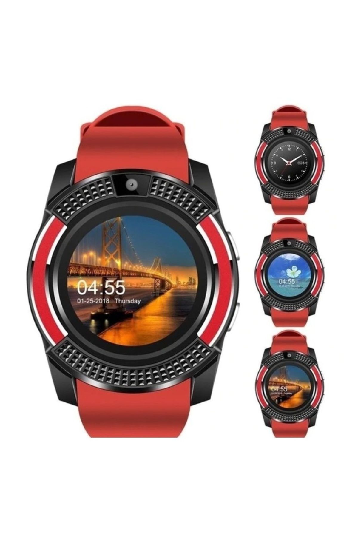 TECHSTAR-Watch Smartwatch V8 Red HandsFree Bluetooth 3.0 Micro SIM Android Camera 1.3MP 4