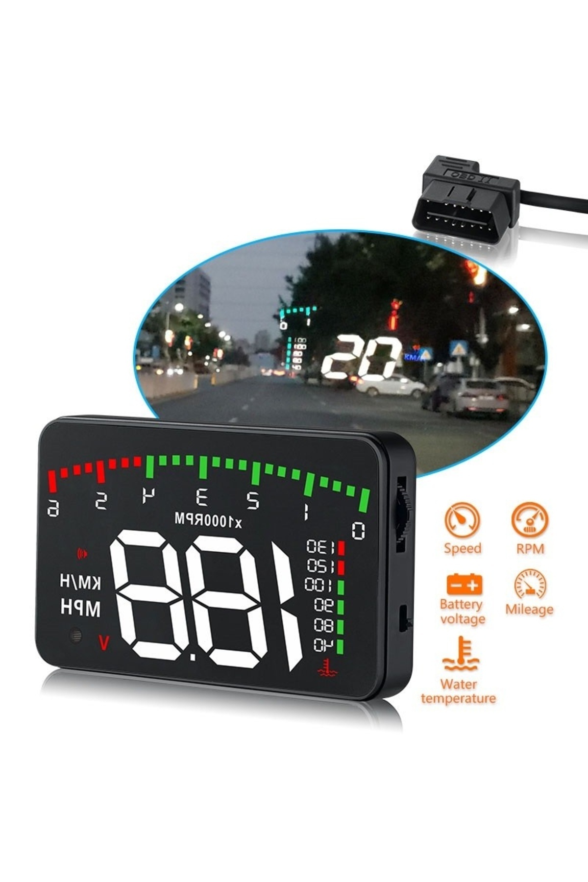 TECHSTAR-Ecran HUD Head-Up Display, Proiector parbriz, Afișaj cu informații multiple, Conector OBD2 5