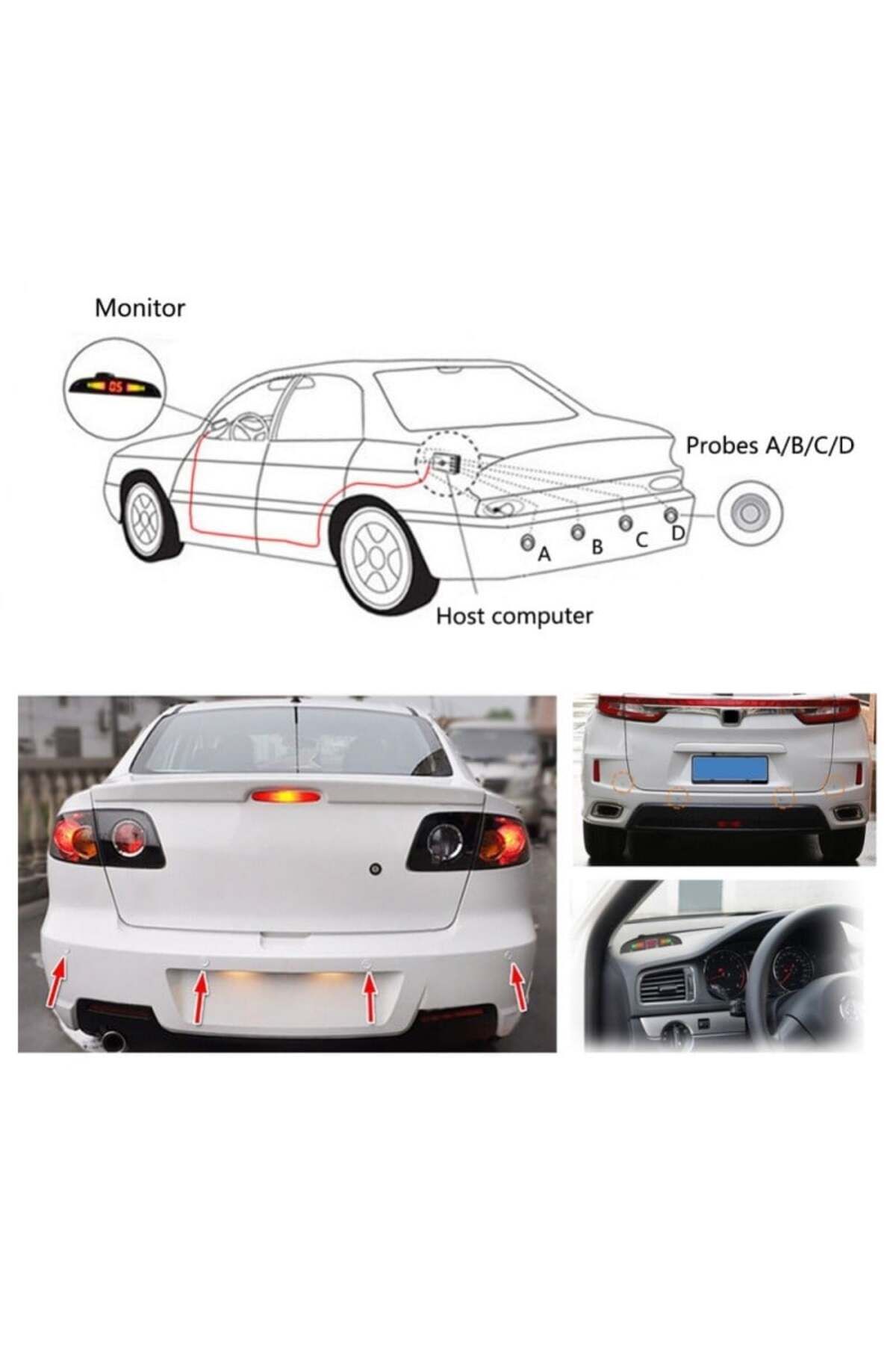 TECHSTAR-Set of car parking sensors, parktronic detector, radar display, monitor, 4 sensors, WHITE 3