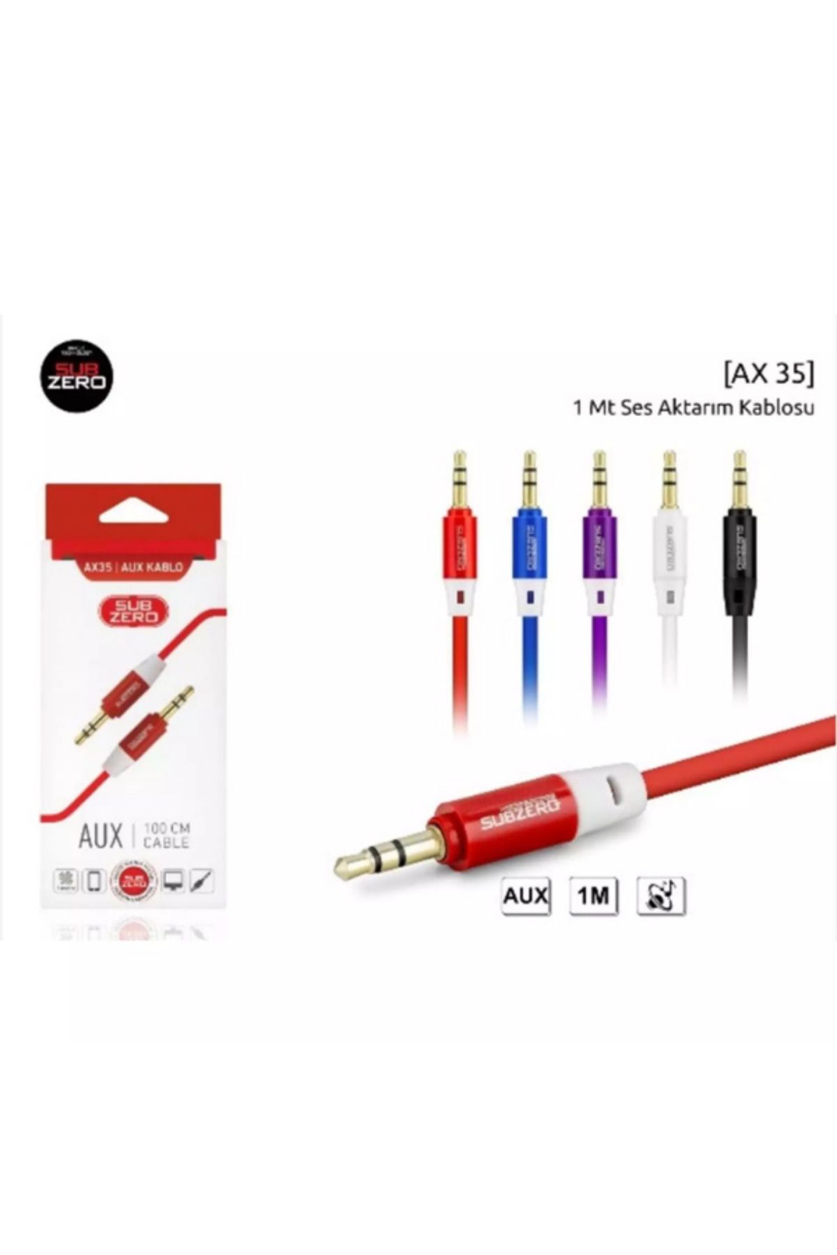 Subzero AX35 Renkli AUX Kablo | 3.5mm Mini Kutu Tasarım, Taşınabilir Ses Kablosu