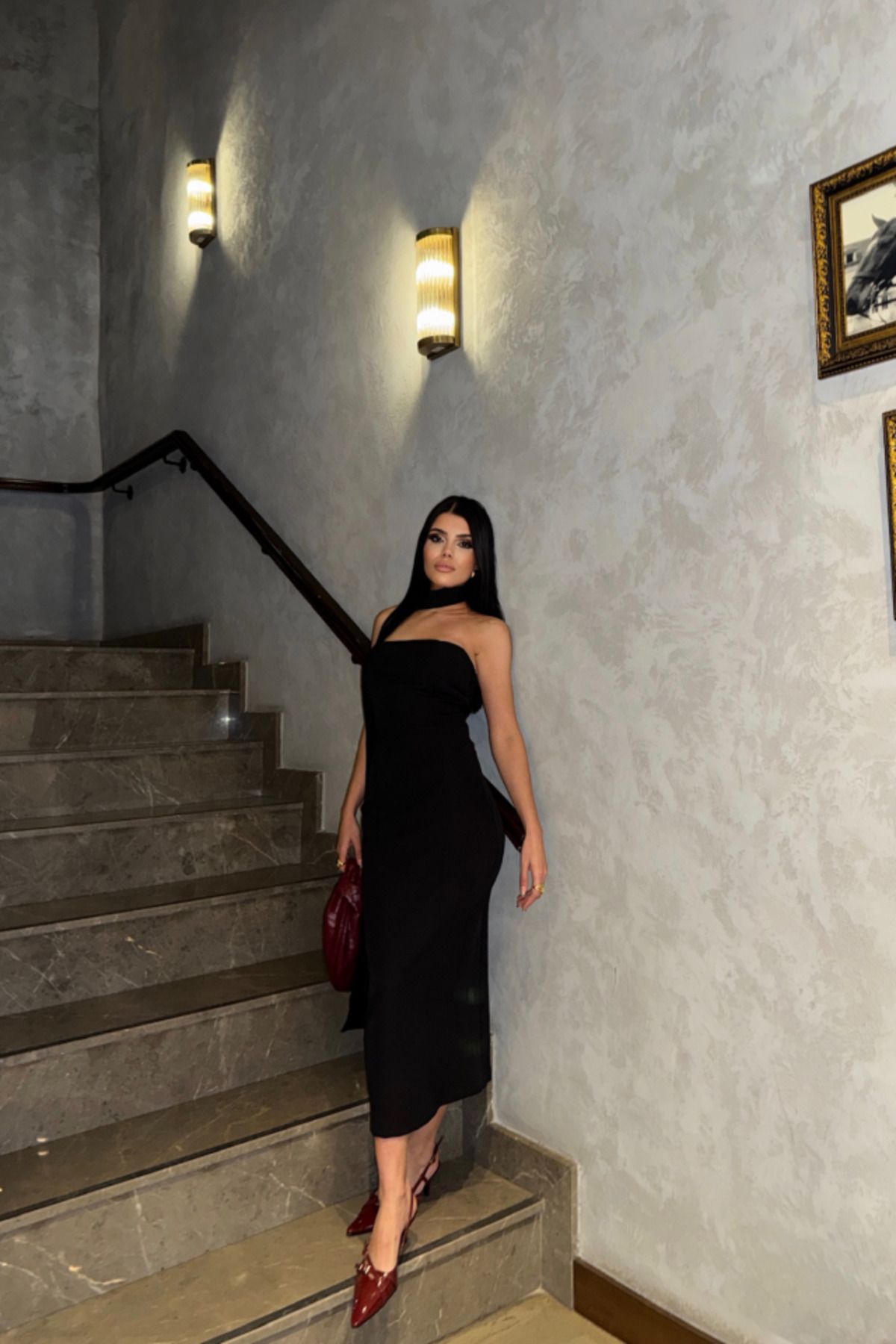 ETİLER COLLECTION STRABLEZ ELBİSE BOYUN KUŞAK DETAYLI - Siyah