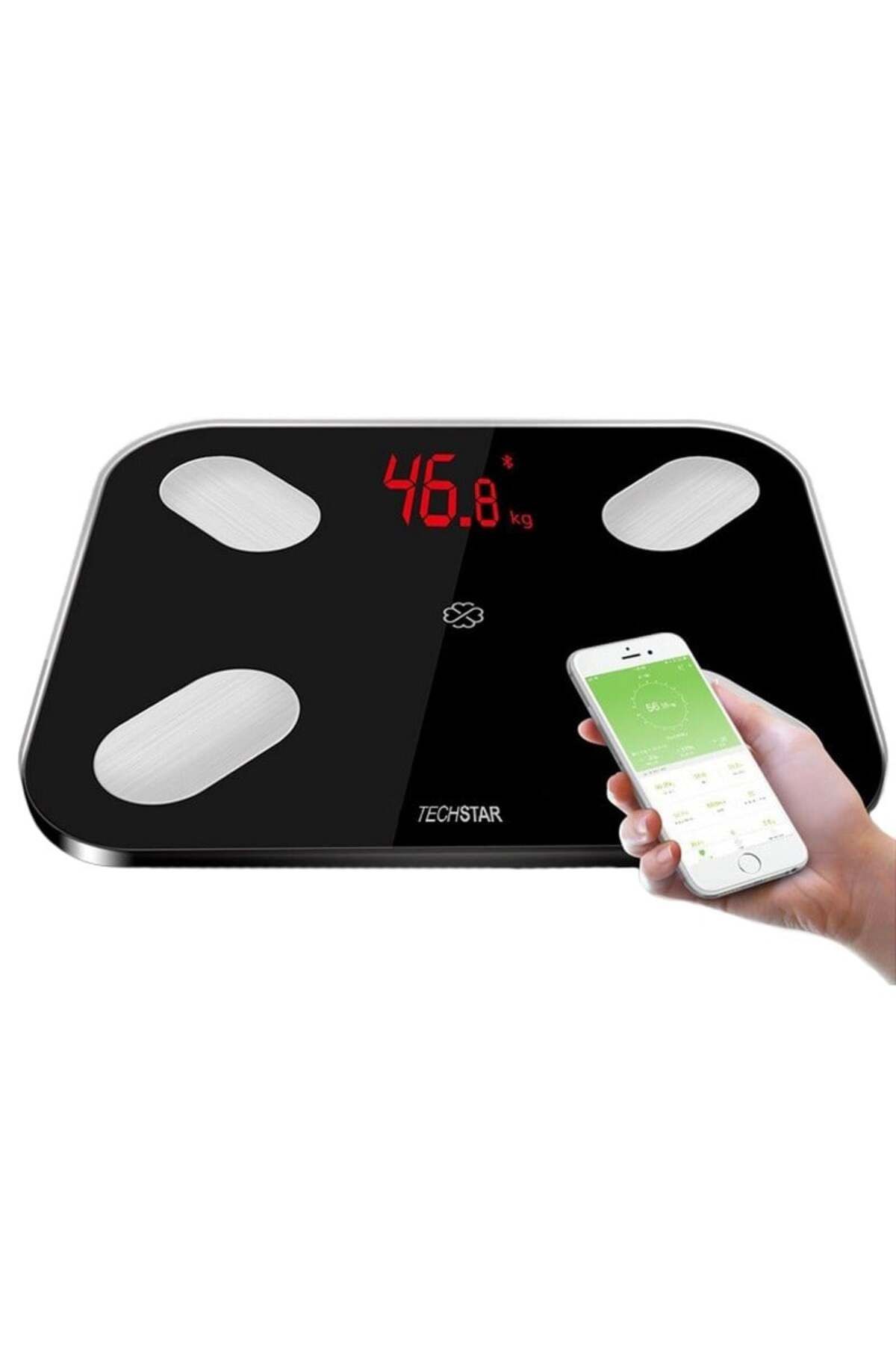 TECHSTAR-Cântar electronic inteligent ®, negru, afișaj digital, wireless, Bluetooth, greutate maximă 180 kg, Com 2