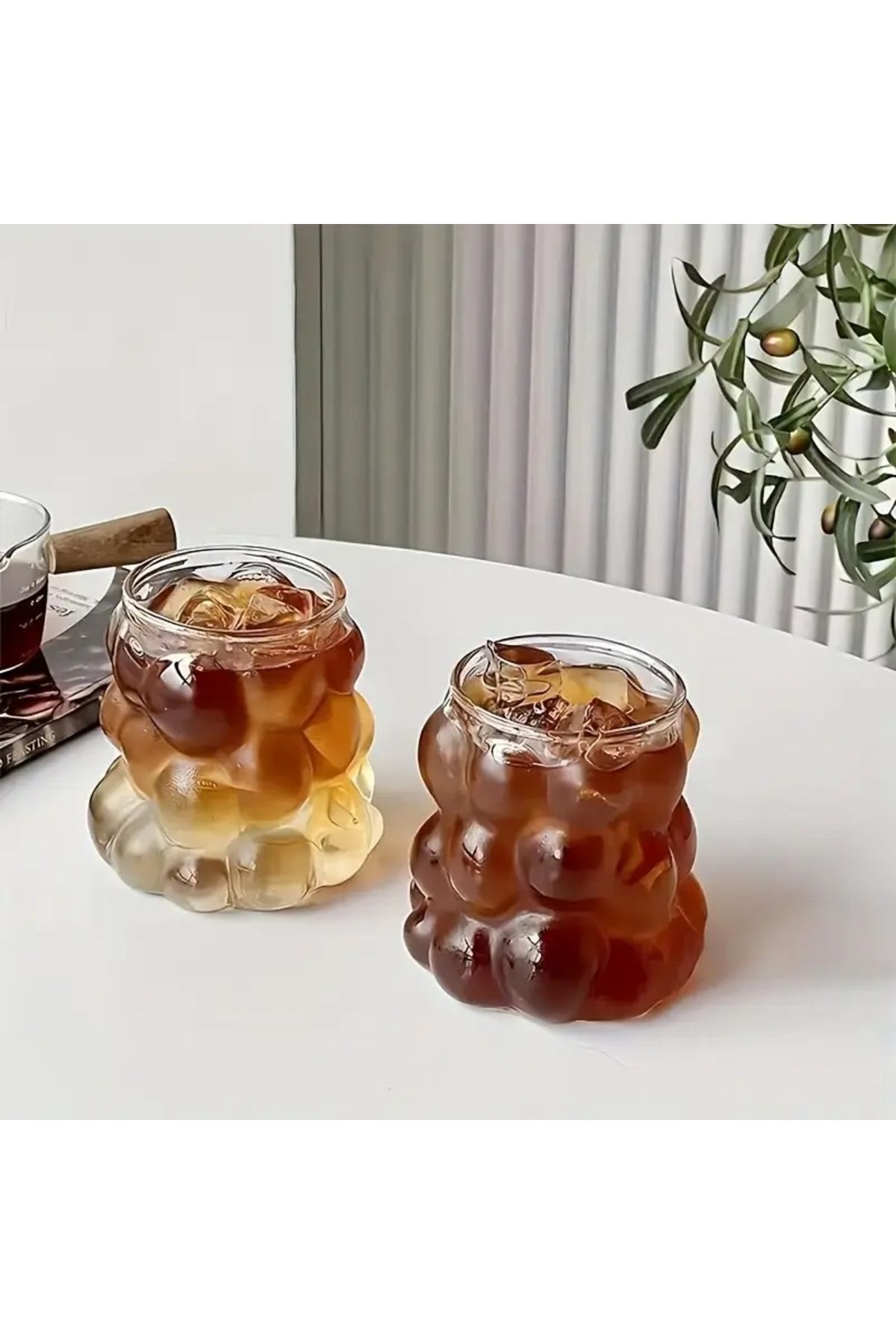 CİHO 2 Adet Boncuk Şekli Isıya Dayanıklı 325ml Borosilikat Bardak Kahve Ve Sunum Bardağı Üzüm Bardak
