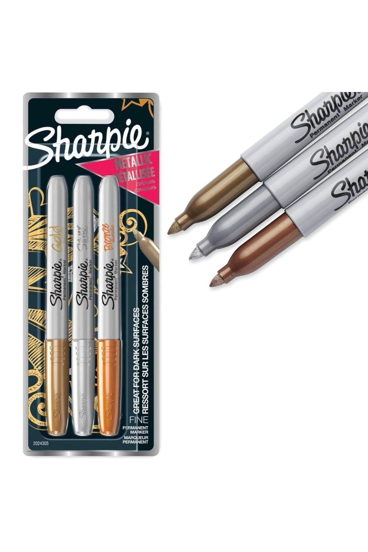 Sharpie Metalik Permanent Markör 3'lü Set Her Yüzeye Uygun Opak