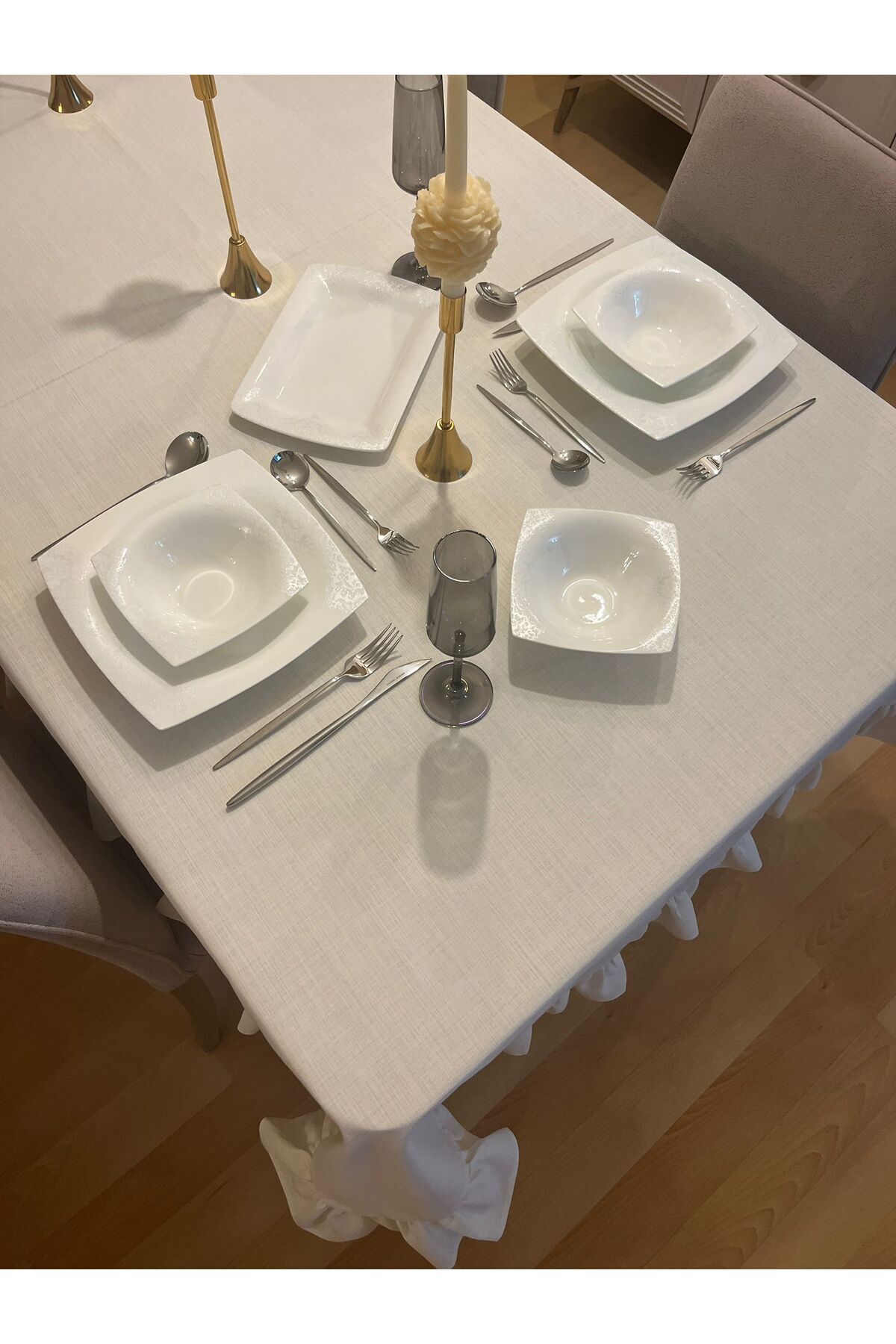 Zeren Home-Frilly Non-Sim Polyester Linen Worry-Free Table Cloth Cream 5