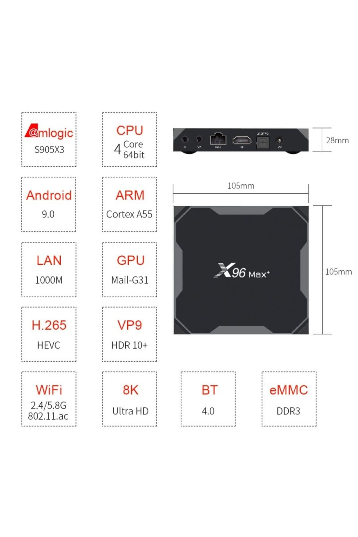 TECHSTAR-Mini PC Tv Box Techstar® X96 Max+, Processor 3xS905, Android 9, UHD 8K, 4GB RAM LPDDR4, 32GB ROM, Wi 5