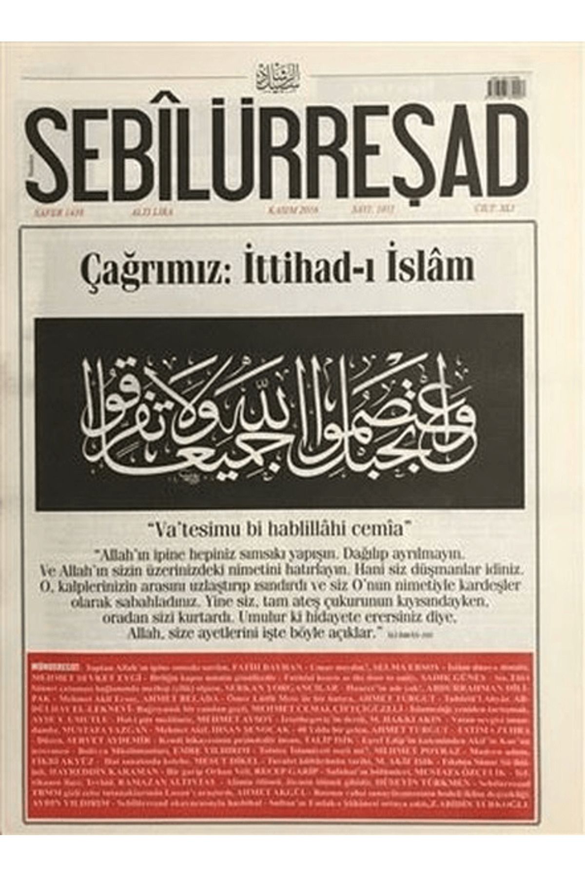 Sebilürreşad Yayınevi Sebilürreşad Dergisi Sayı: 1011 Kasım 2016