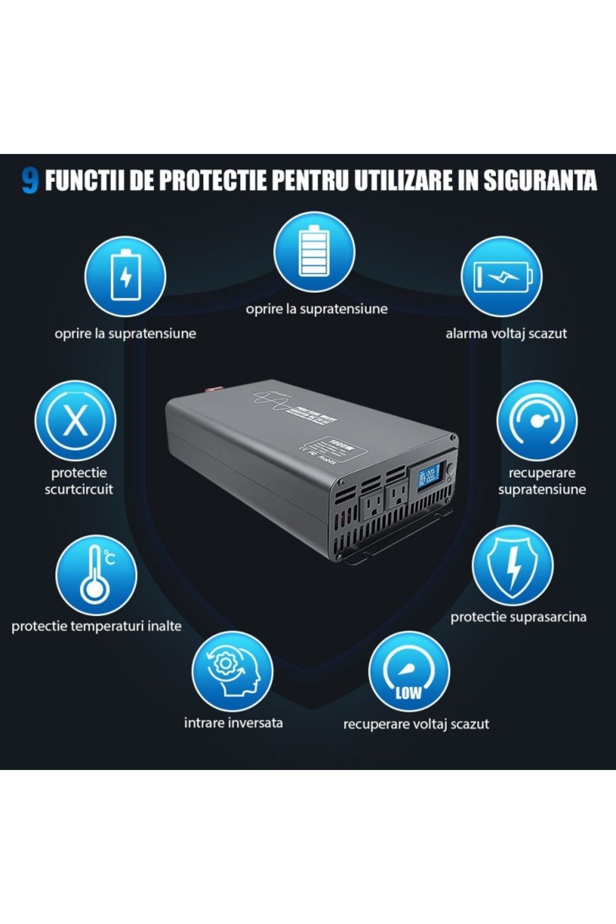 TECHSTAR-® Pure Sine Wave Power Inverter, Dc 24v To Ac 220v, Lcd Display, 1000w, Suitable For Caravan 9