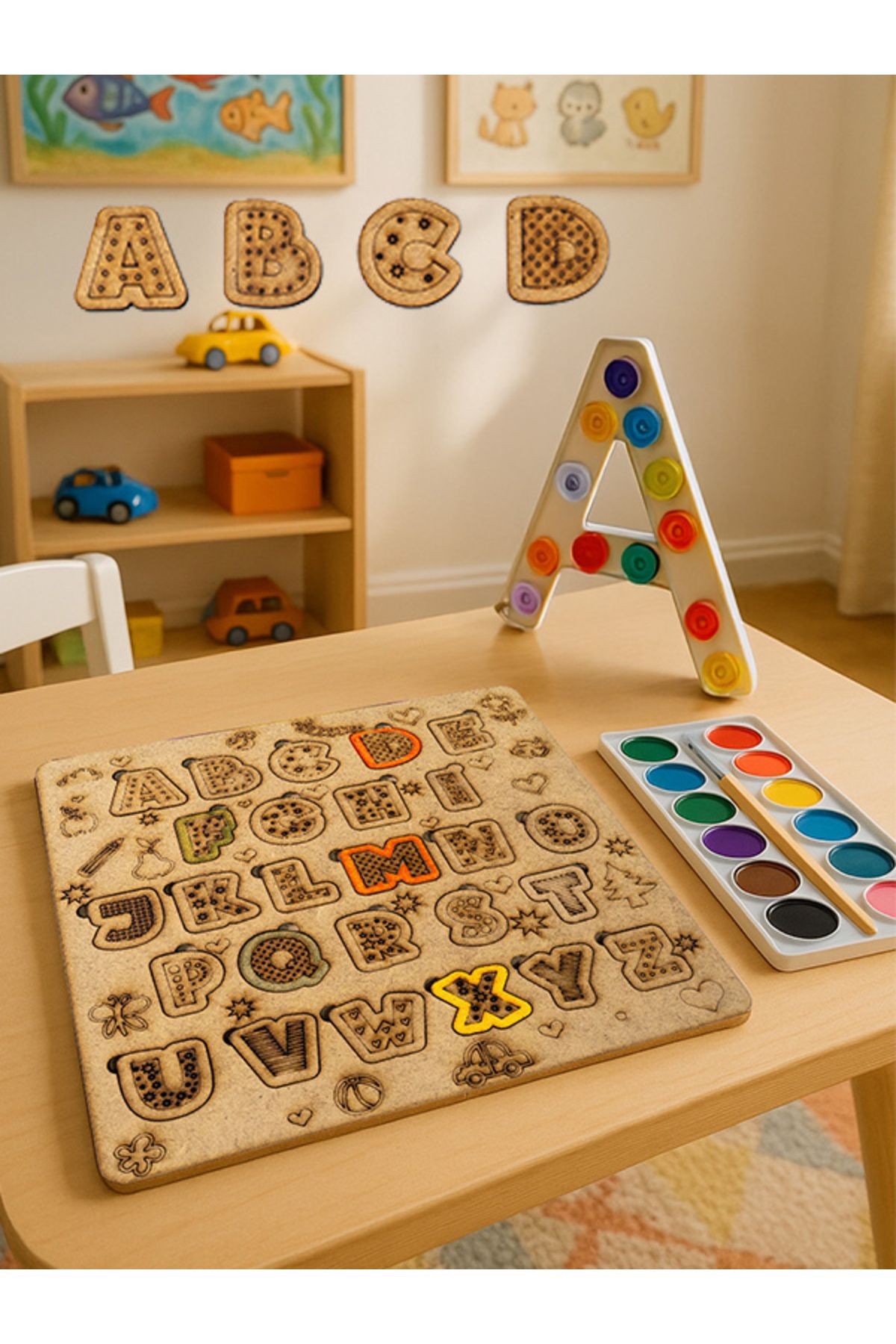 Premium Ant Harfler Temalı Ahşap Boyanabilir Puzzle Aktivite Oyunu