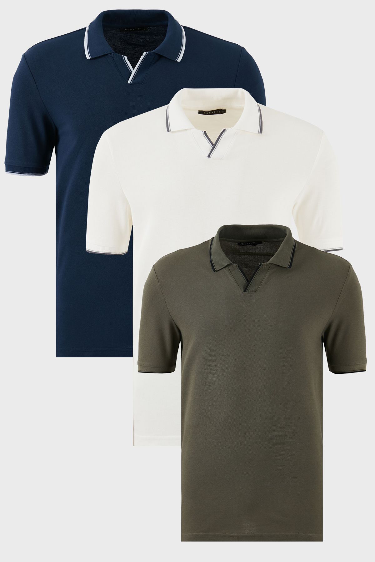 Buratti Pamuklu Regular Fit Şerit Detaylı 3'lü Paket Polo Yaka T Shirt Erkek POLO YAKA T SHİRT 59029