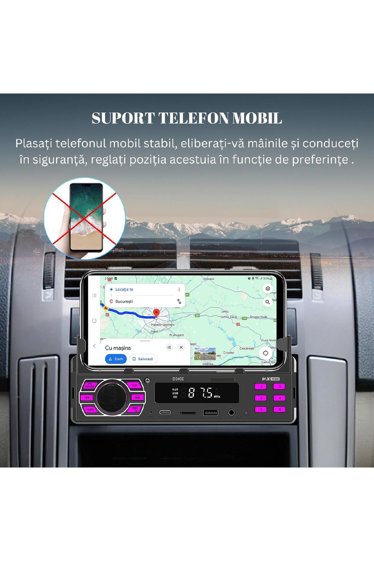 MaxTech-Radio mp3 Player, Car cassette player with phone holder, Remote control, Bluetooth 5.0, USB, CardSD, Aux 9