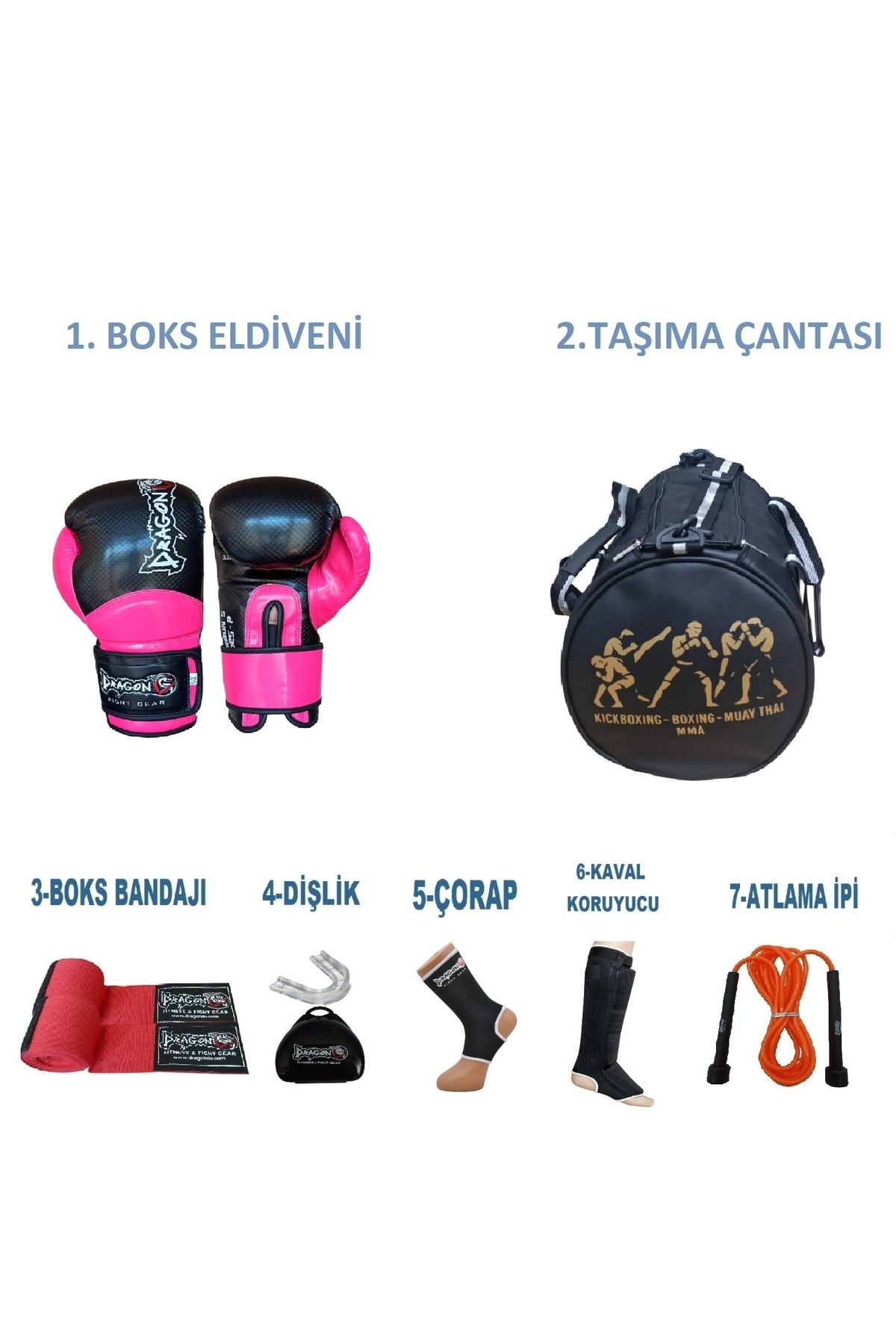 Dragondo Gifttoom, Kıck Boks Sporcu Çantalı Antrenman Seti Boxing, Dragon carbon Boks Eldiveni Ve Ekipmanı