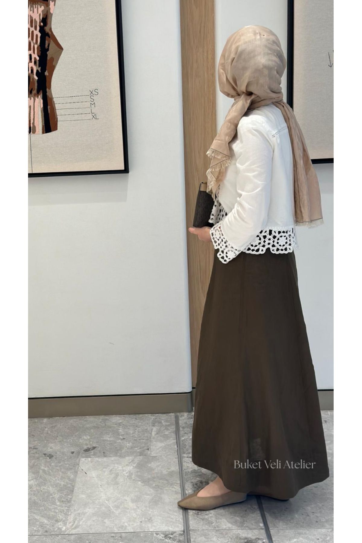 Buket Veli Atelier Kahve Keten Liyosel 6 Parçalı Kadın Uzun Yazlık Etek