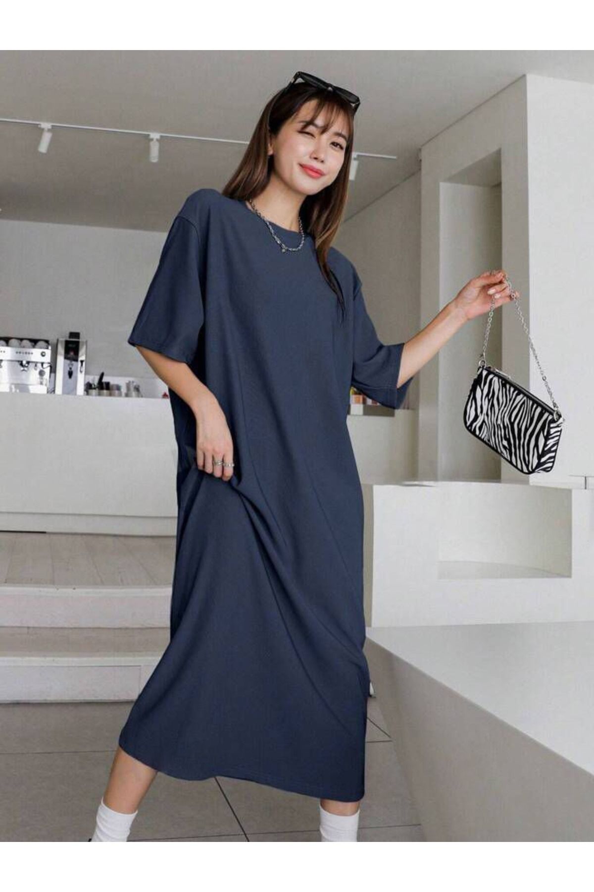 NoVibe Kadın Düz T-shirt Elbise/Tunik