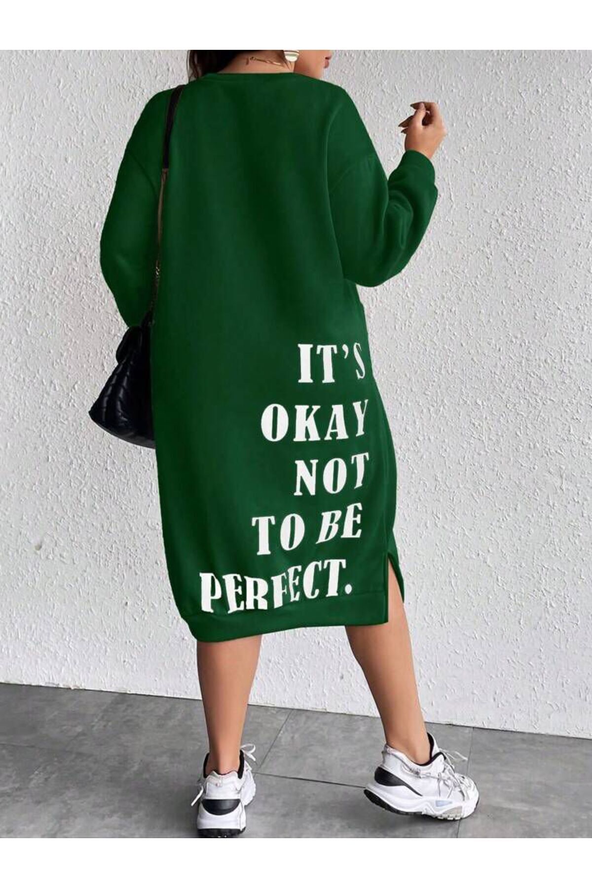 NoVibe Kadın Its Okay Baskılı Sweatshirt Elbise / Tunik