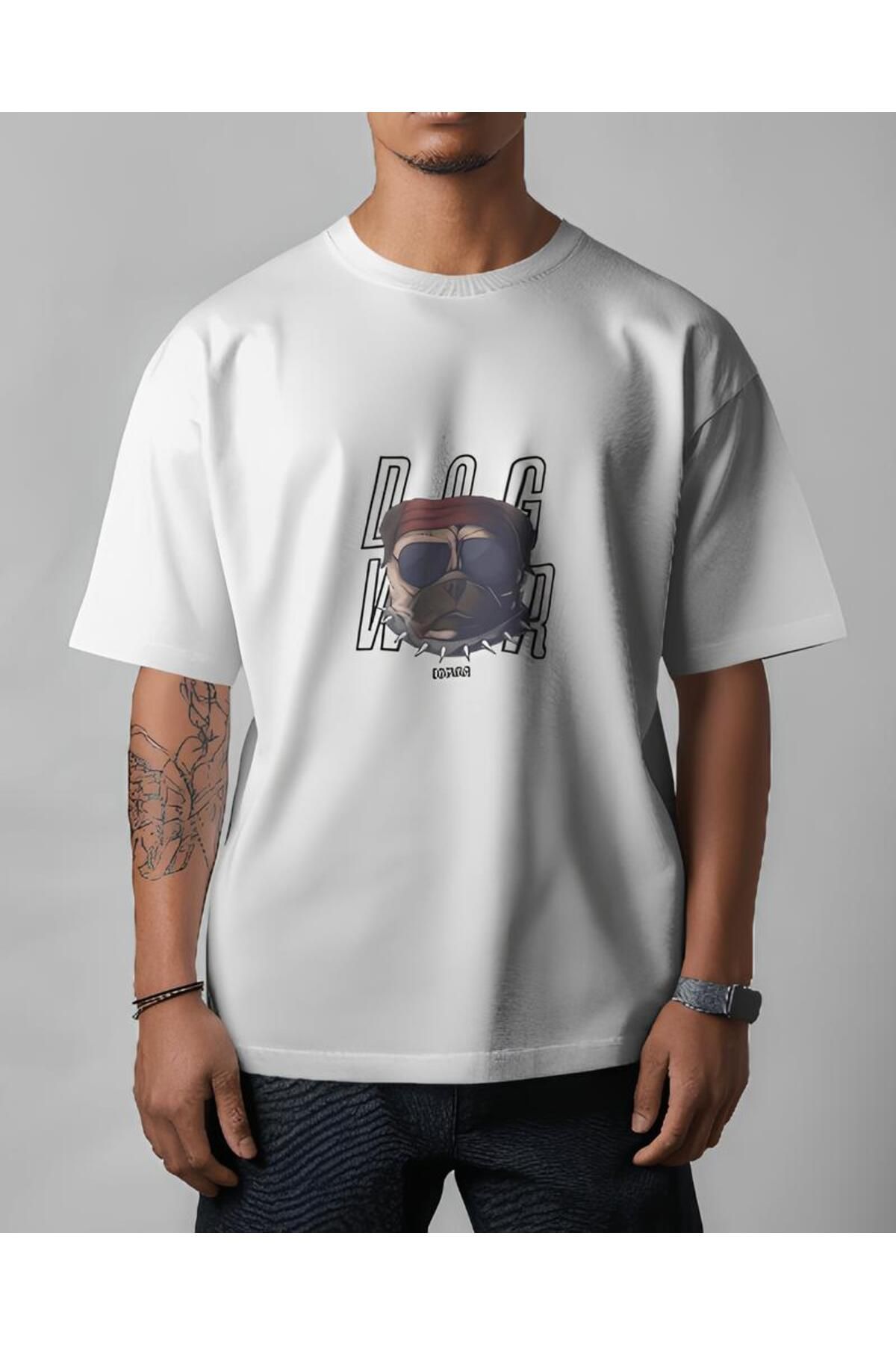 Generic Erkek Baskılı Oversize Pamuklu O Yaka T-Shirt