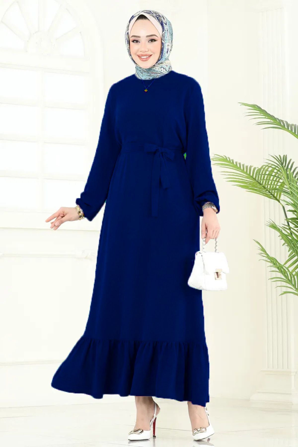 Butik Tuğbam Eteği Fırfırlı Tesettür Elbise
