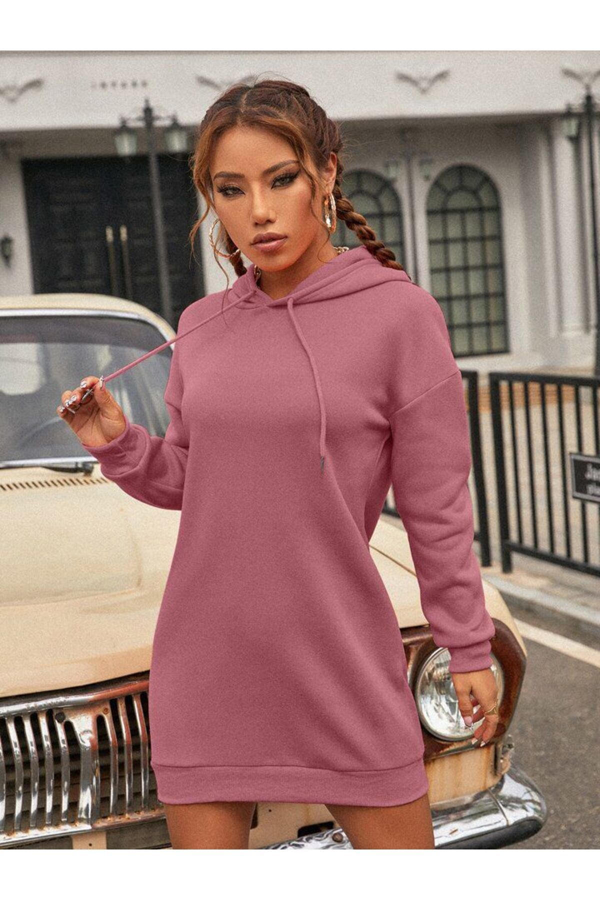 NoVibe Kadın Düz Renk Sweatshirt Elbise / Tunik