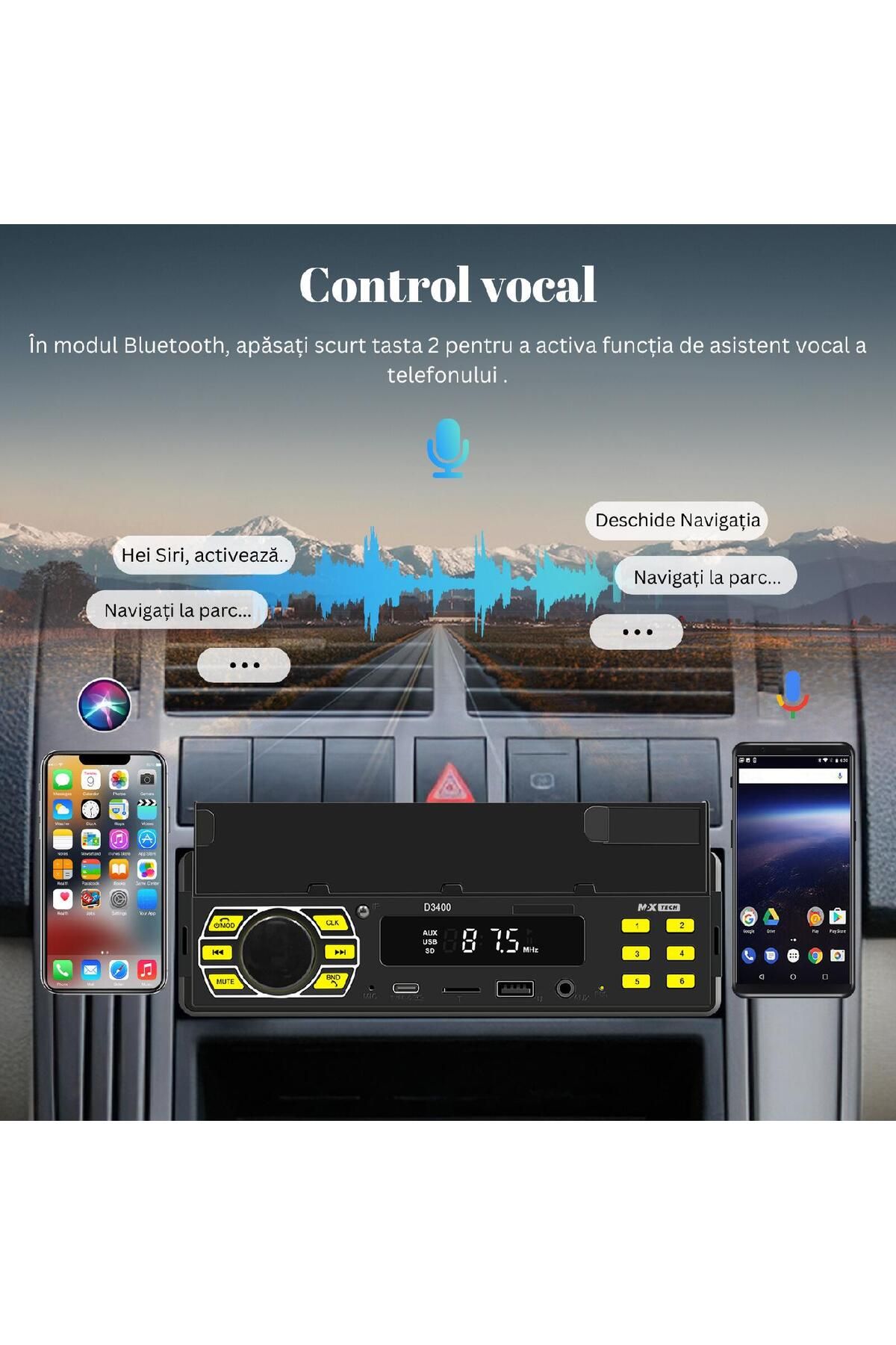 MaxTech-Radio mp3 Player, Car cassette player with phone holder, Remote control, Bluetooth 5.0, USB, CardSD, Aux 4