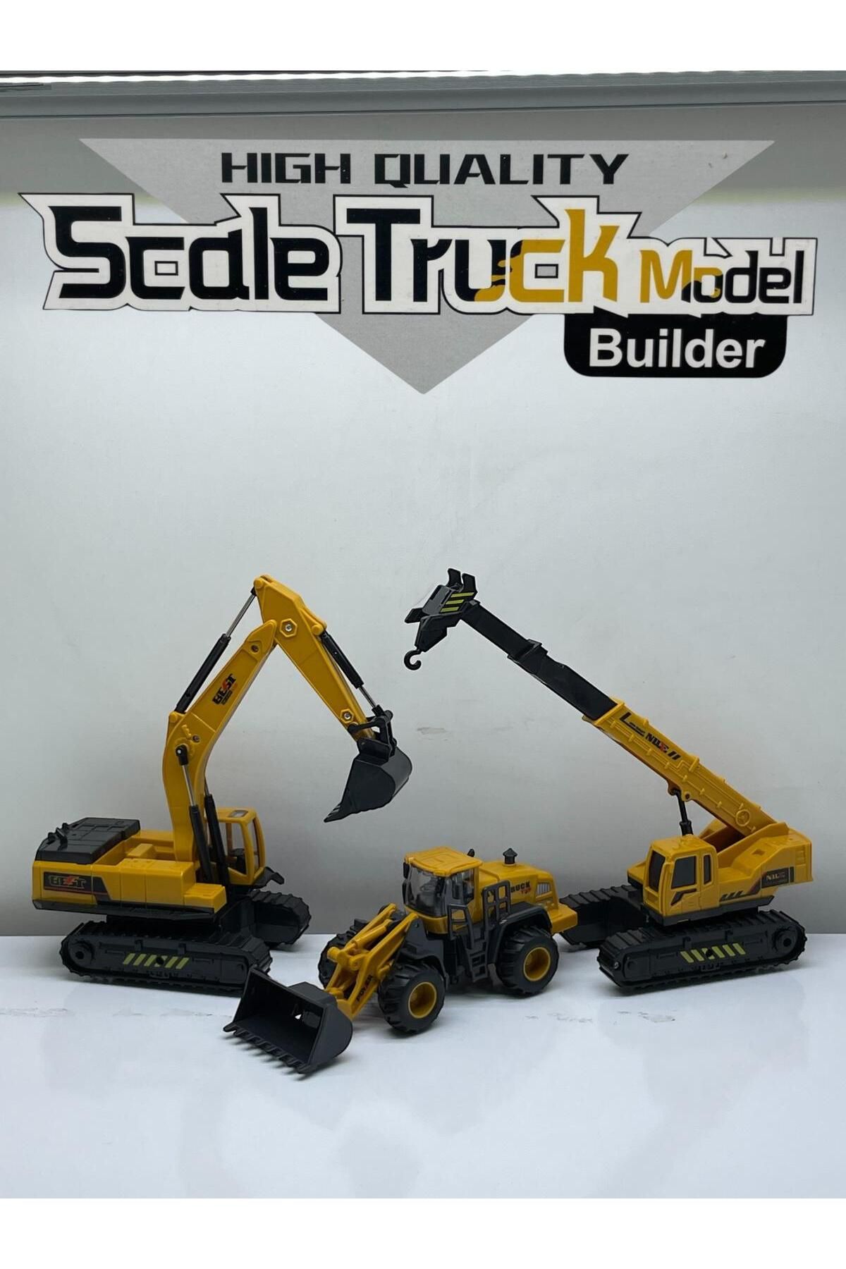 SCOWETTO Eğitici İş Makinaları Dozer Kepçe Vinç 3 Lü Set Oyuncak