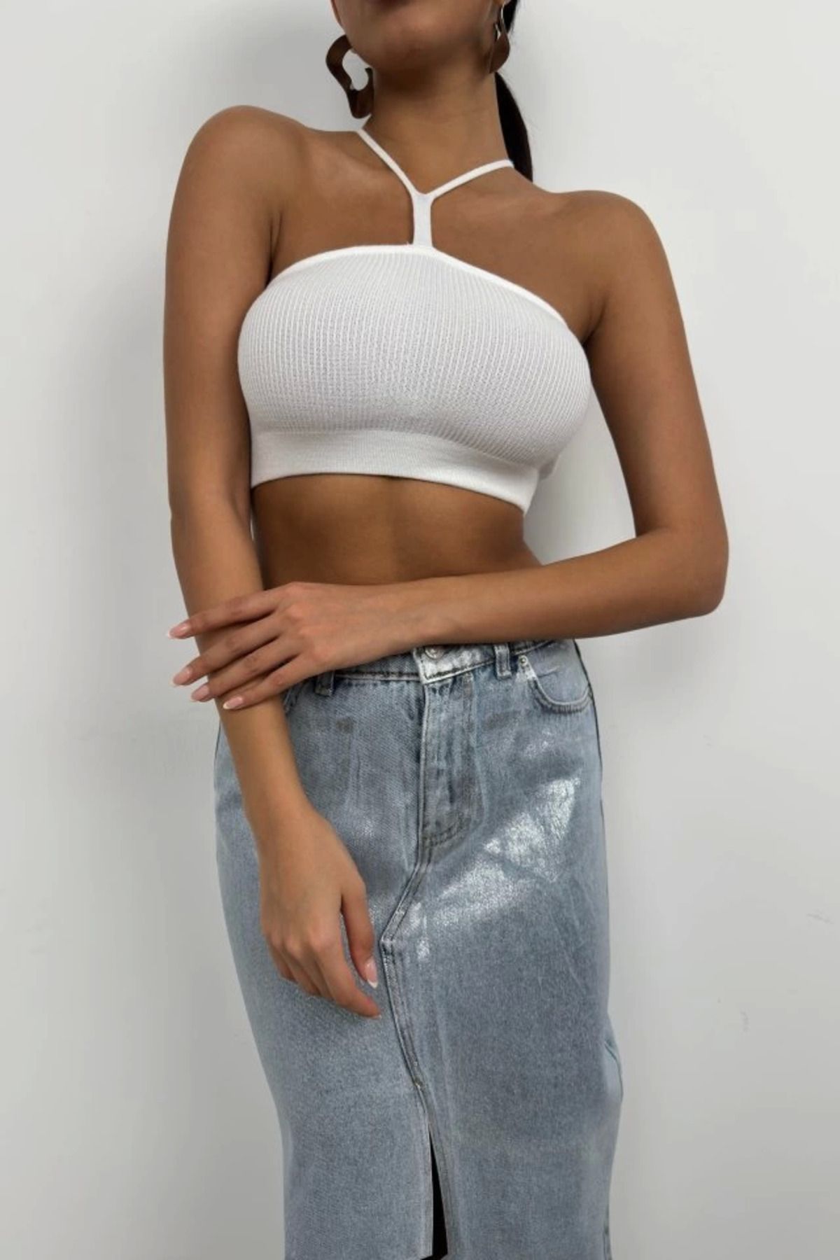 ZORM Fitilli Crop Kesim Pencere Detaylı Bluz