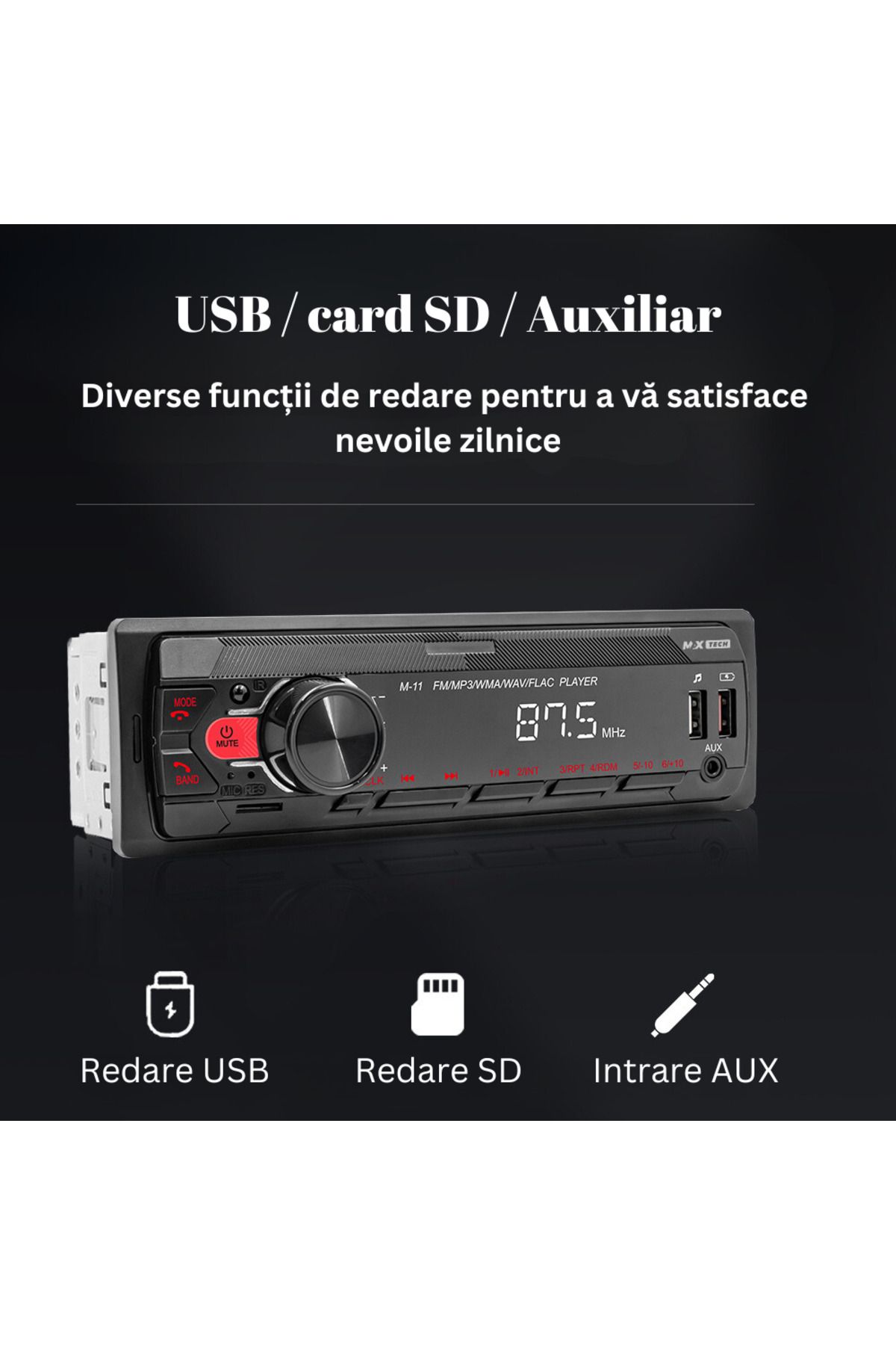 MaxTech-Radio mp3 Player, Car Cassette Player with Remote Control 1 Din, Bluetooth Functions, CardSD, 2x USB, Auxiliary 10