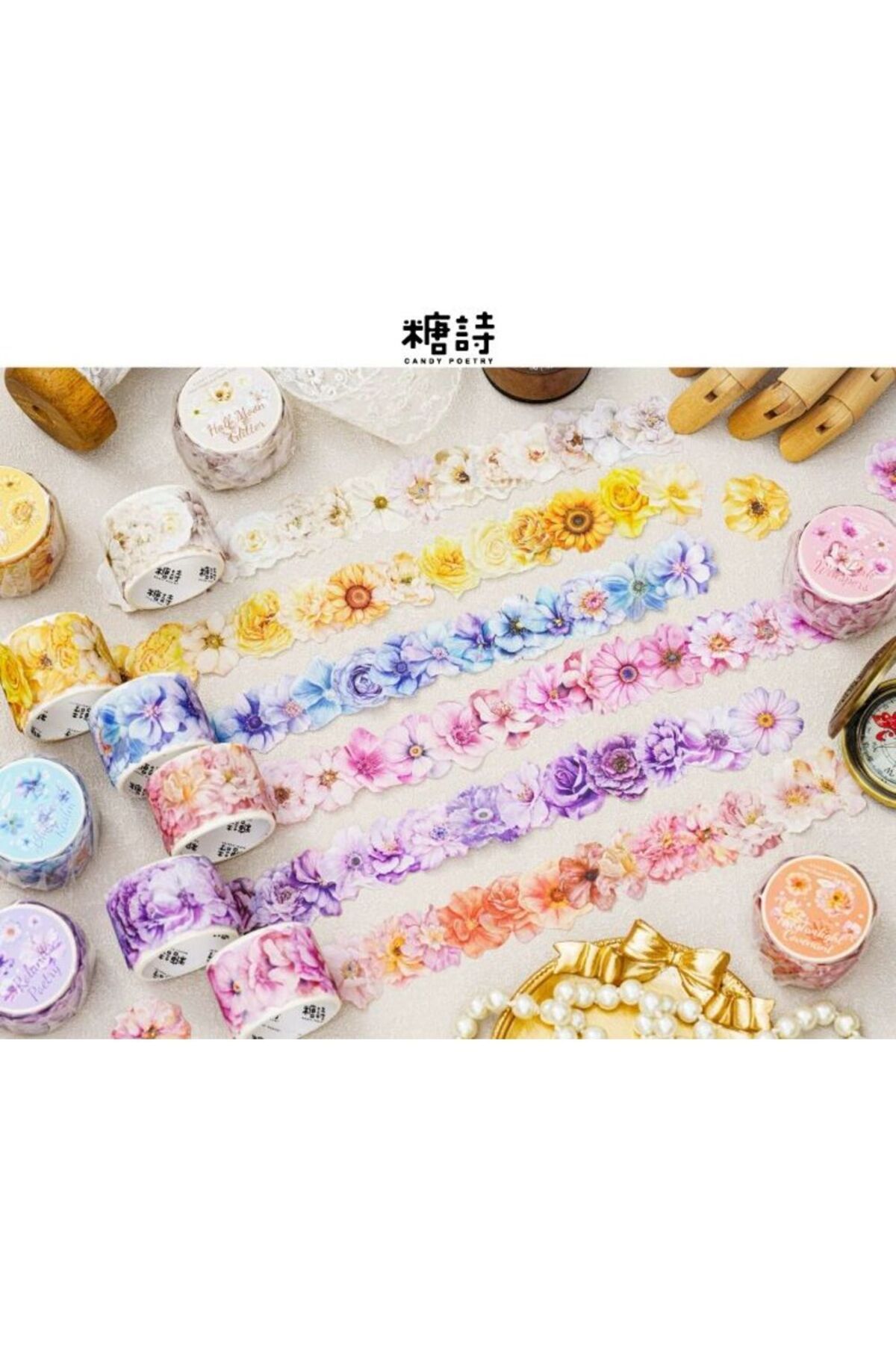 İthal G11-100 adet çiçek washi sticker - Renk : Mavi