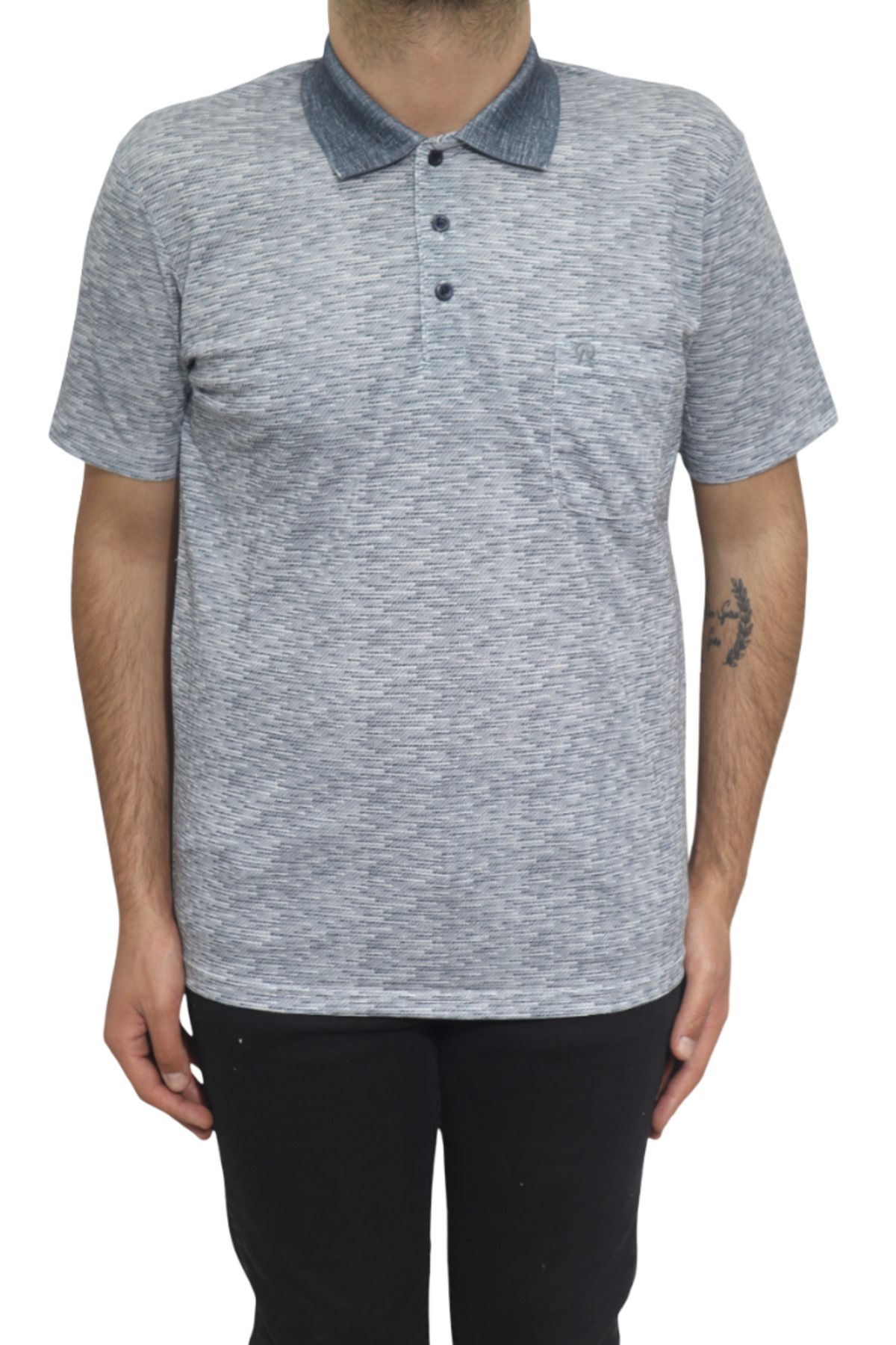 Özhürmet Triko Dmc Tekstil Erkek Lacivert Desenli Klasik Kesim Rahat Kalıp Tek Cepli Polo Yaka T-Shirt