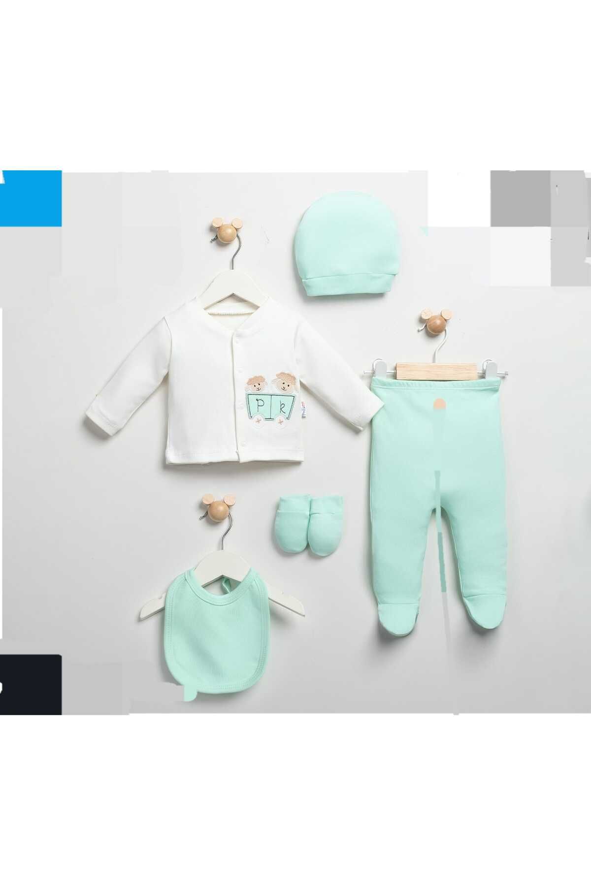 Butik sevimli koyun işlemeli %100 pamuk 5'li hastane çıkışı