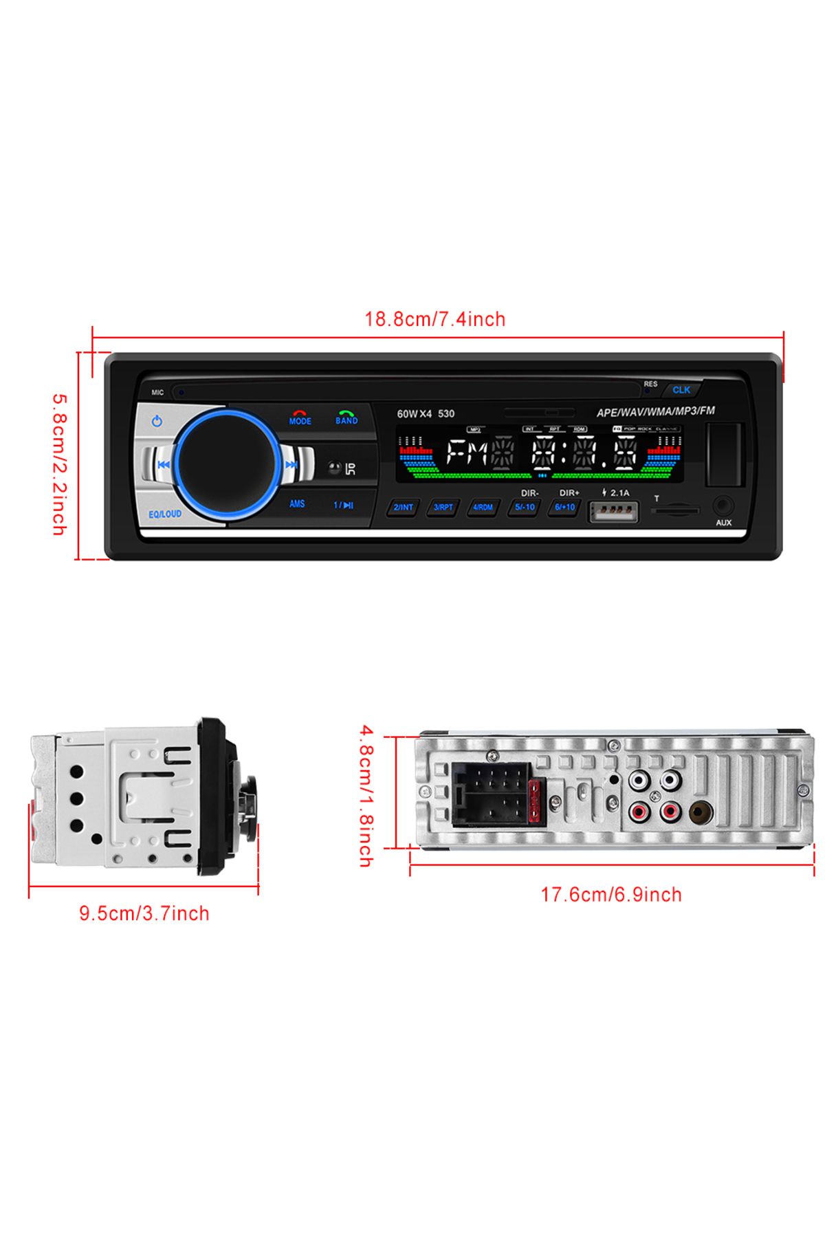 MaxTech-Radio mp3 Player, Car Cassette Player 4x60W with Remote Control, Bluetooth 5.0 Functions, CardSD, Dual USB, Aux 10