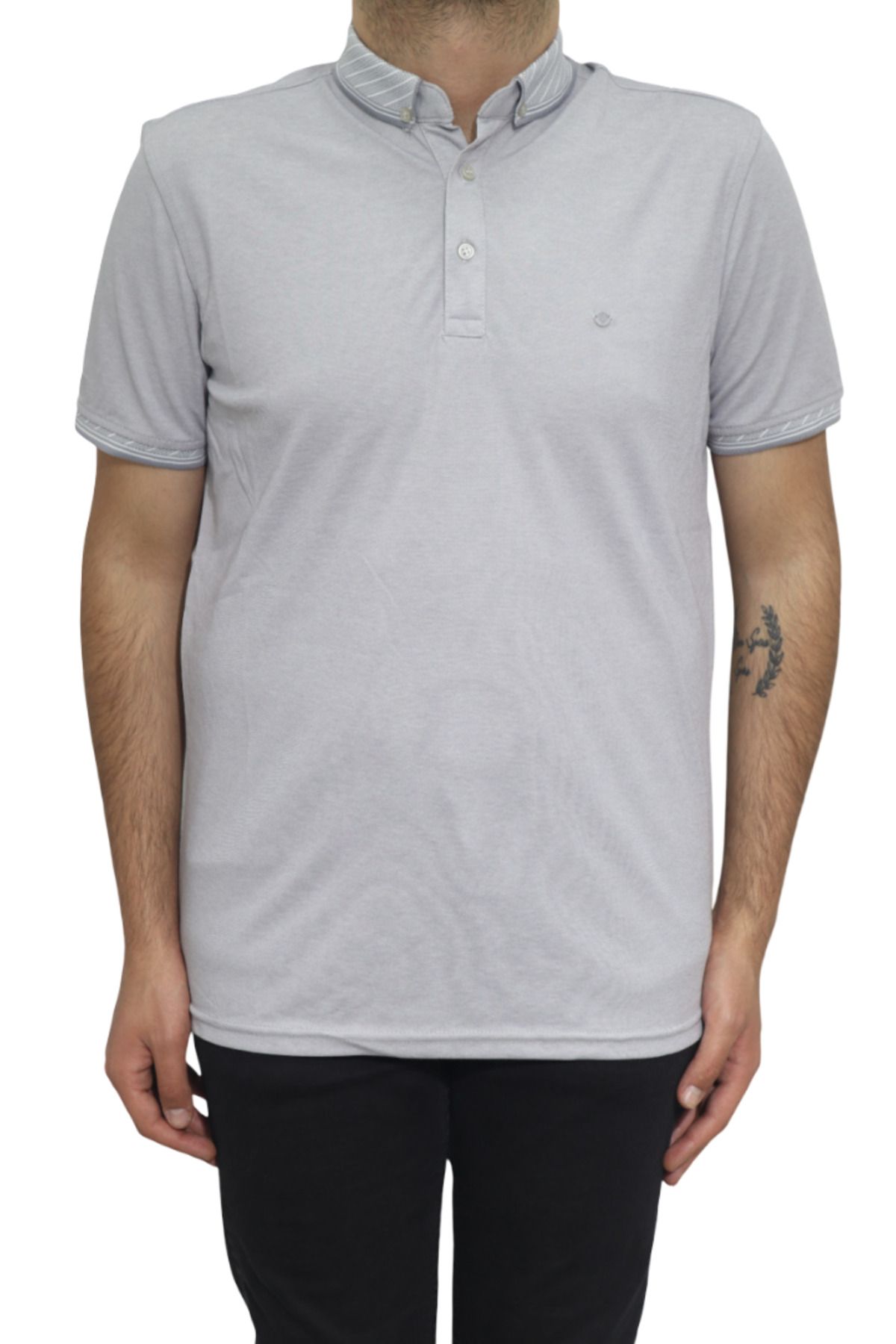 Özhürmet Triko Dmc Tekstil Erkek Gri Düz Spor Kesim Normal Kalıp Polo Yaka T-Shirt