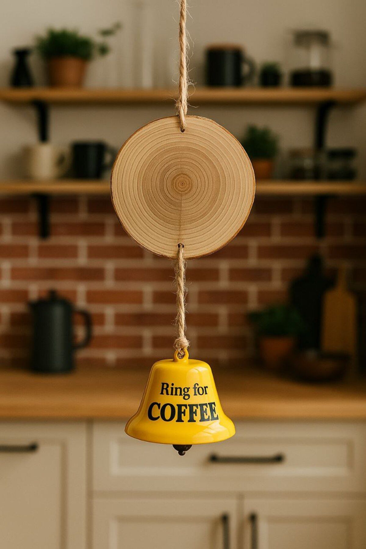 Şirin Coffee Lovers Çanı – Büyük Boy Rustik Duvar & Kapı Dekoru