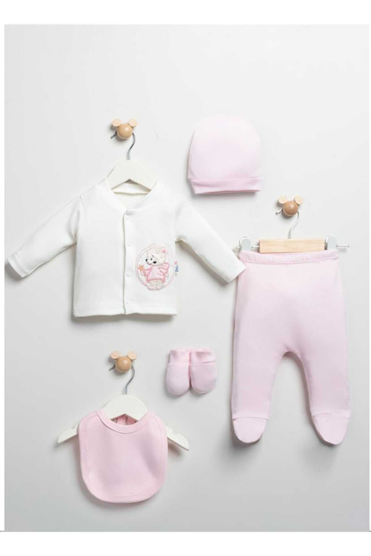 Butik yıldızlı ayıcık işlemeli %100 pamuk 5'li hastane çıkışı