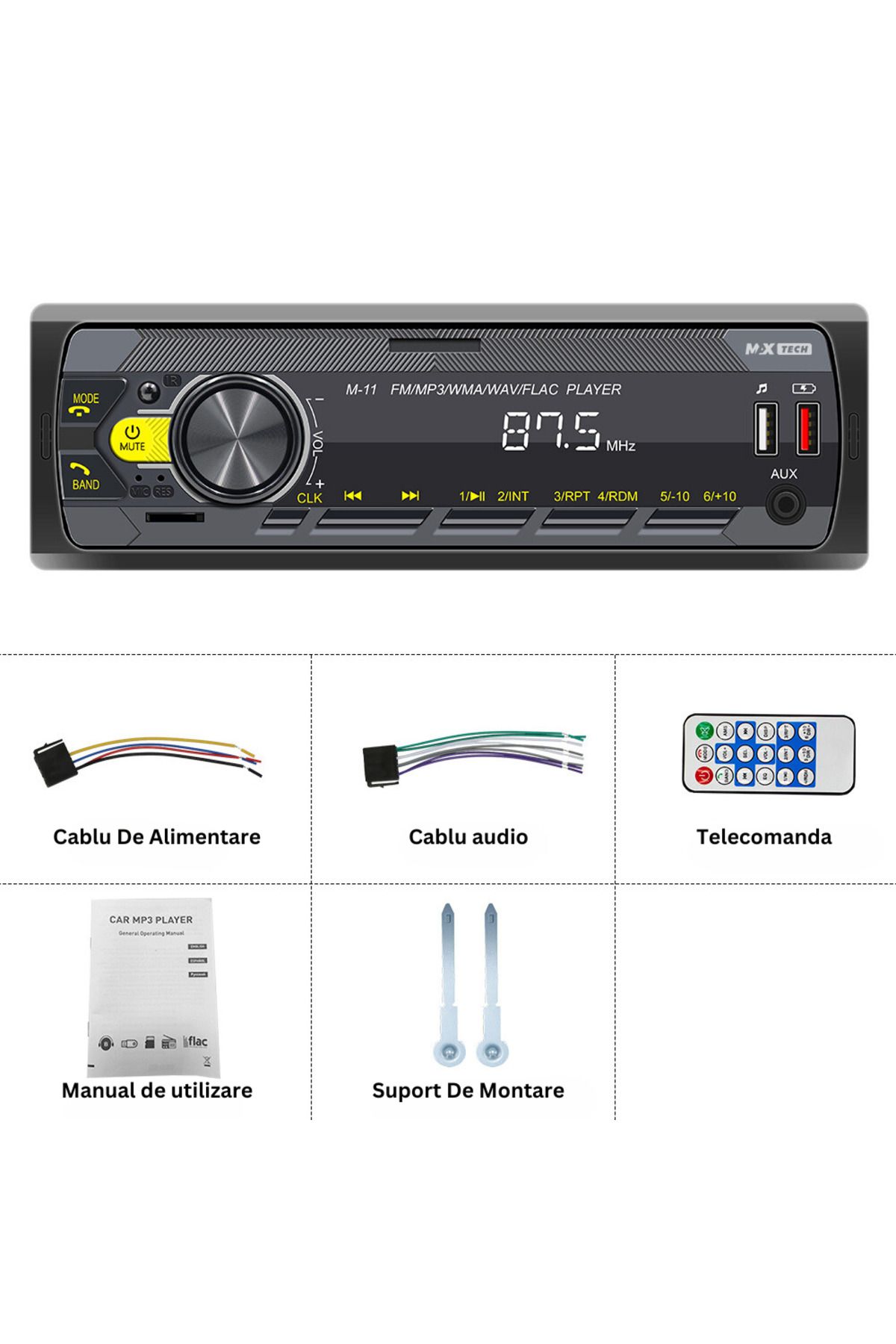 MaxTech-Radio mp3 Player, Car Cassette Player with Remote Control 1 Din, Bluetooth Functions, CardSD, 2x USB, Auxiliary 4