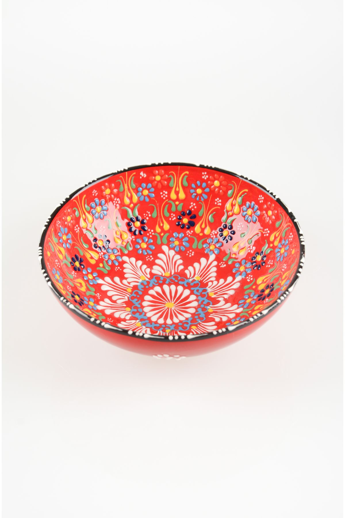 ADEN LİNA ART WORKSHOP El Yapımı Kırmızı Lale Motifli 20 cm Seramik Kase