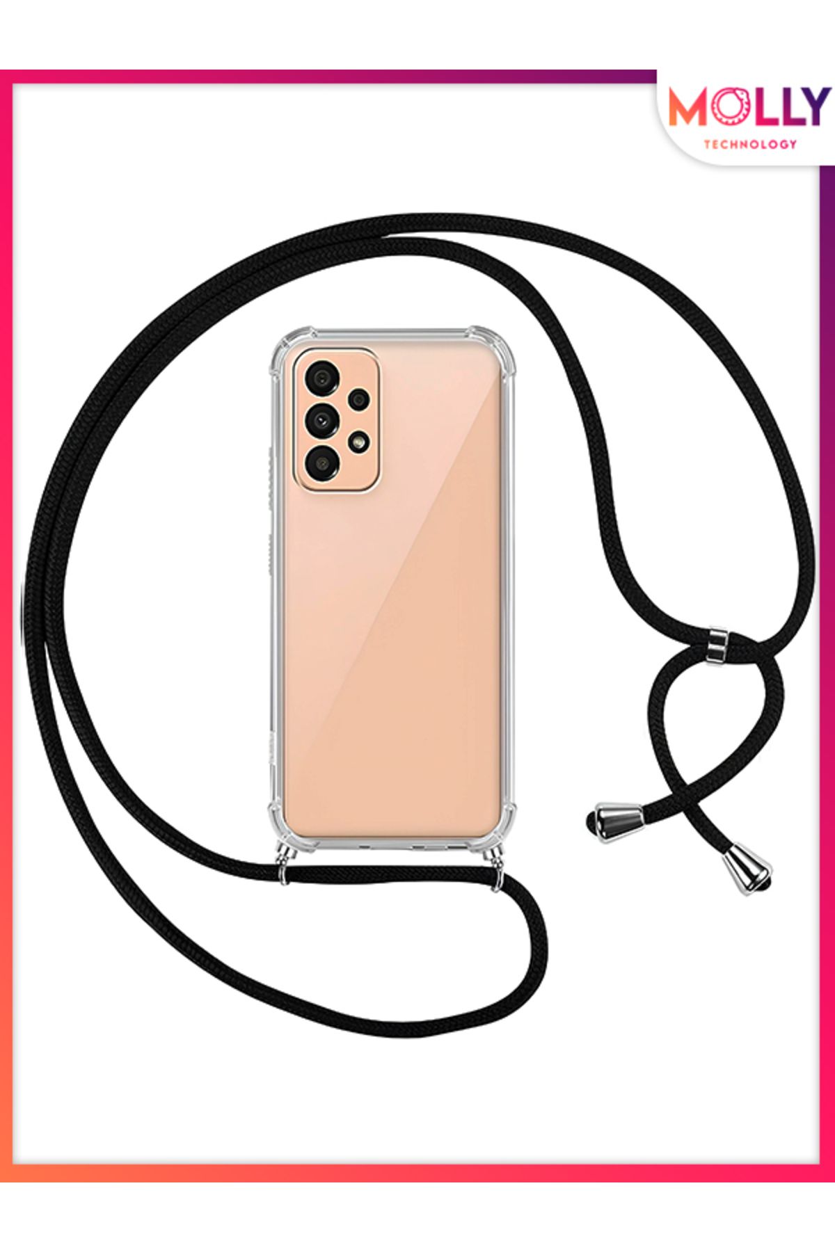 Molly Samsung Galaxy A33 İçin Siyah İpli Boyun Askılı Şeffaf Silikon Kılıf