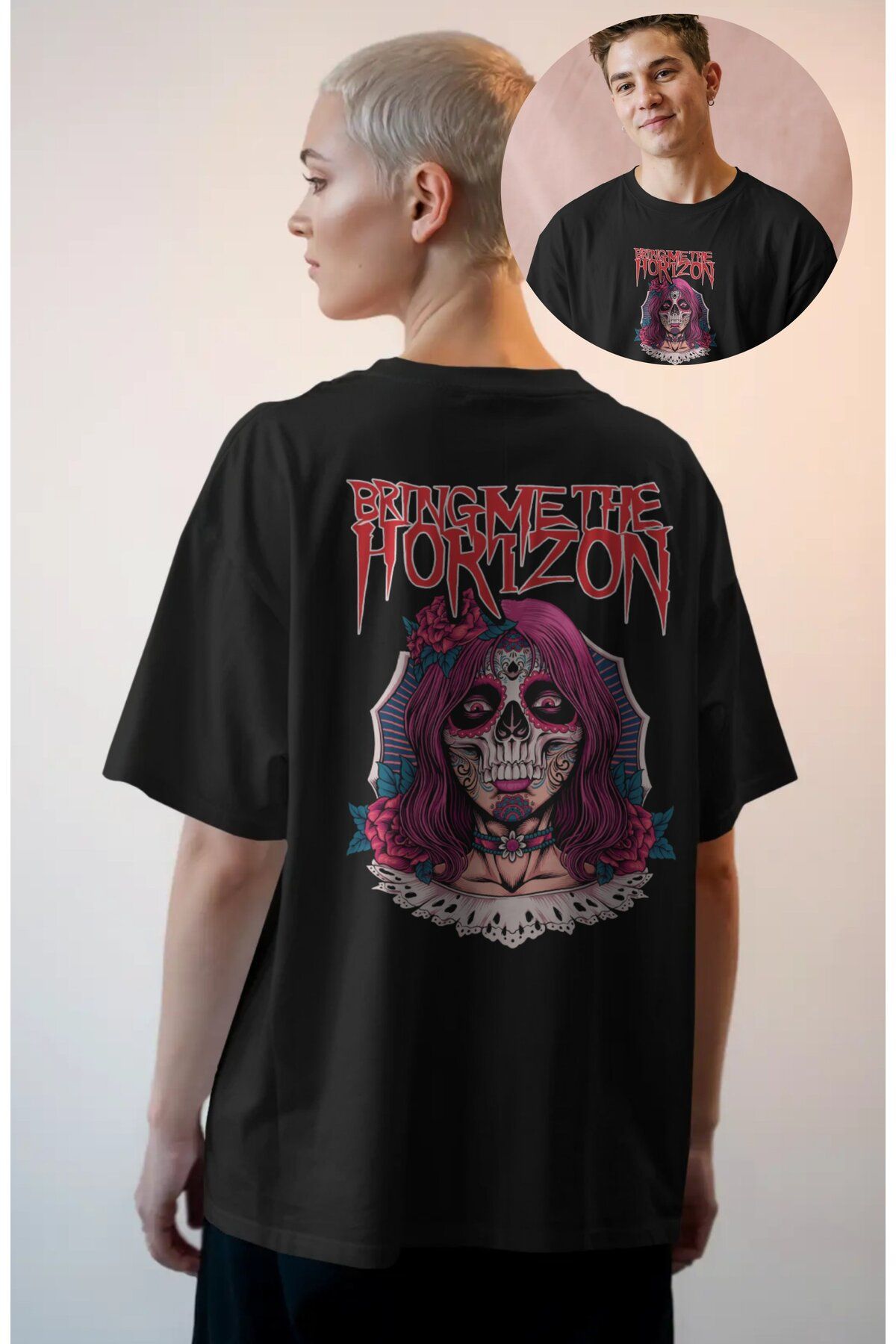 Fuddy Moda Unisex Bring Me The Horizon Sırt Baskılı Tişört, Oversize Rock Band Temalı T-shirt