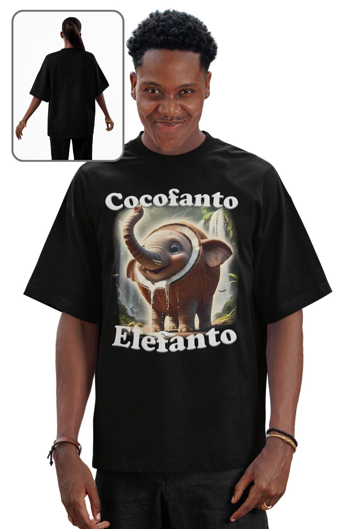 Fuddy Moda Unisex Cocofanto Elefanto Baskılı T-shirt, Oversize Tung Tung Tung Sahur Temalı Tişört
