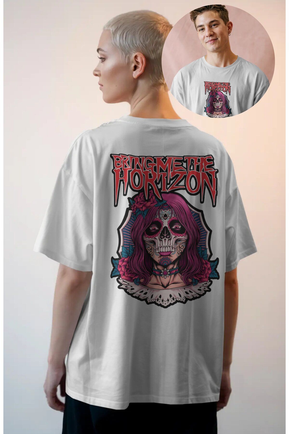 Fuddy Moda Unisex Bring Me The Horizon Sırt Baskılı Tişört, Oversize Rock Band Temalı T-shirt