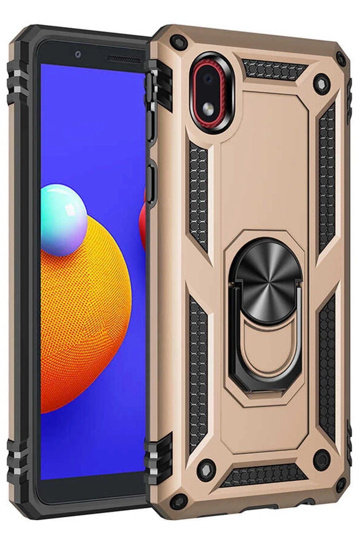 Toptan Bulurum Samsung Galaxy A01 Core Kılıf Sofya Yüzüklü Silikon Kapak - Gold