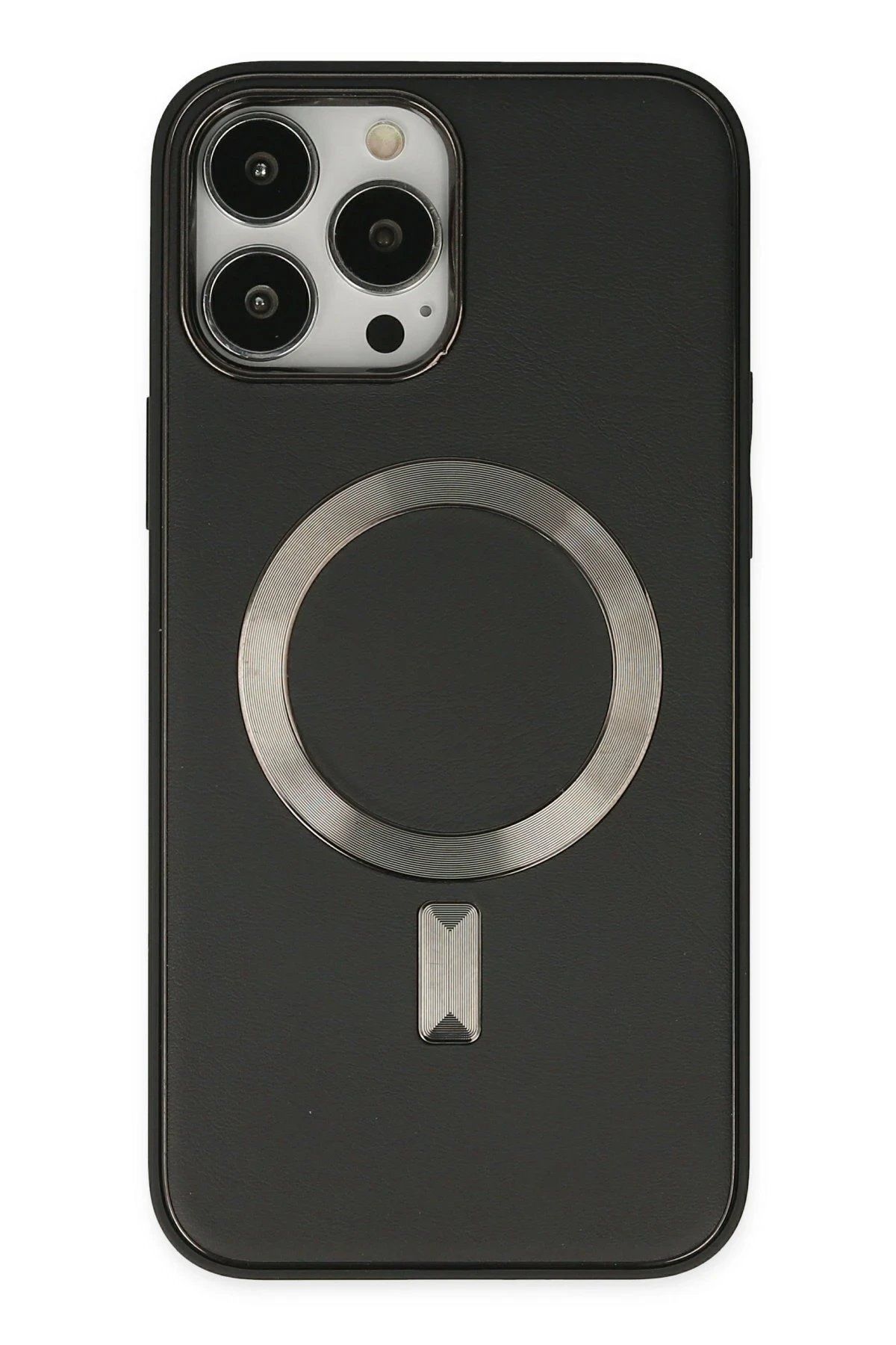 Toptan Bulurum iPhone 13 Pro Max Kılıf Coco Deri Magneticsafe Silikon - Siyah