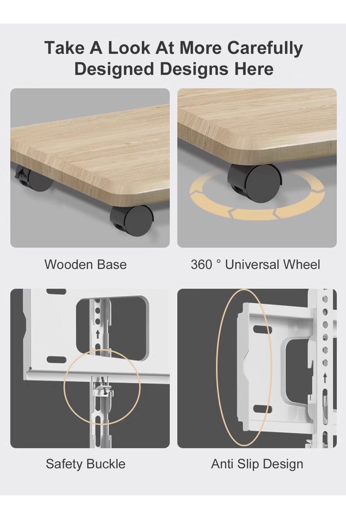FlashHawk-Rolling TV Floor Stand for 26 to 70 inch TVs with 1-Shelf Storage Base,Portable Mobile Cart Wheels 5