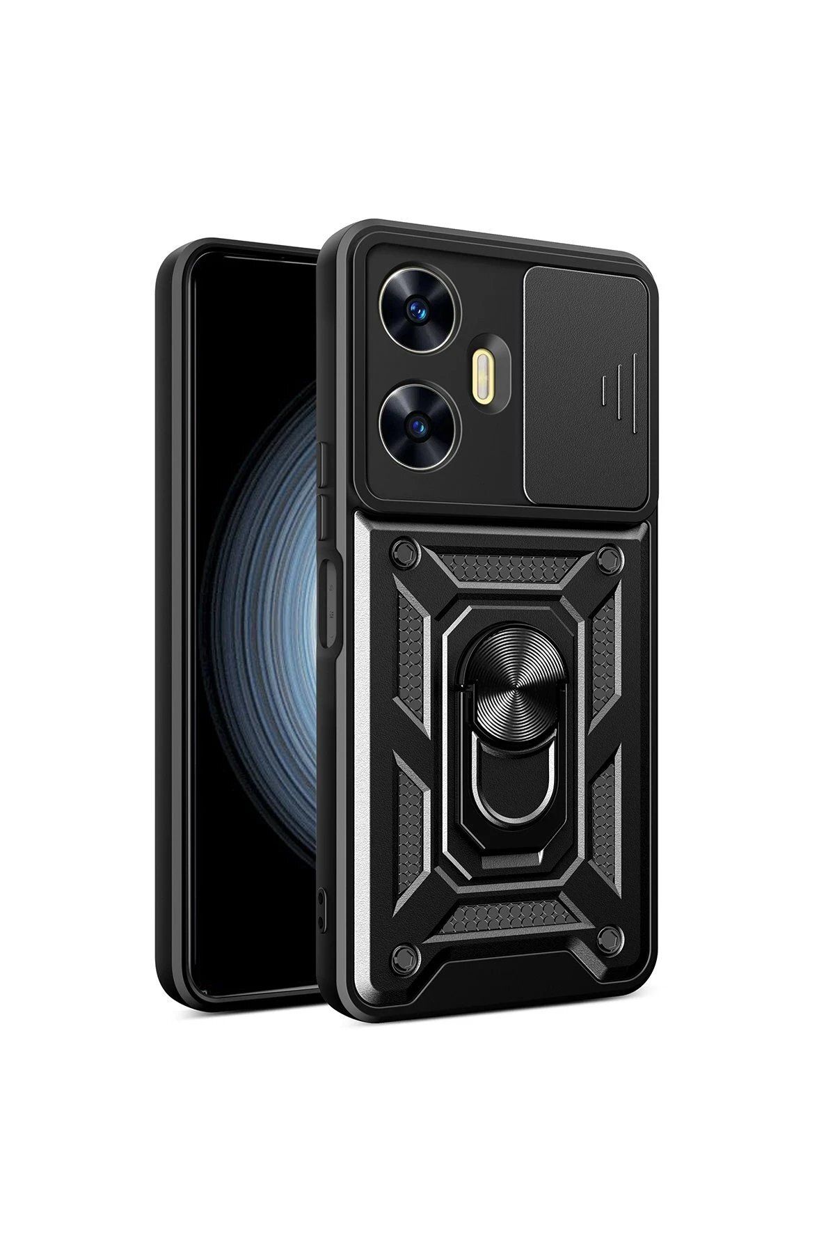 Toptan Bulurum Realme C55 Kılıf Pars Lens Yüzüklü Silikon - Siyah
