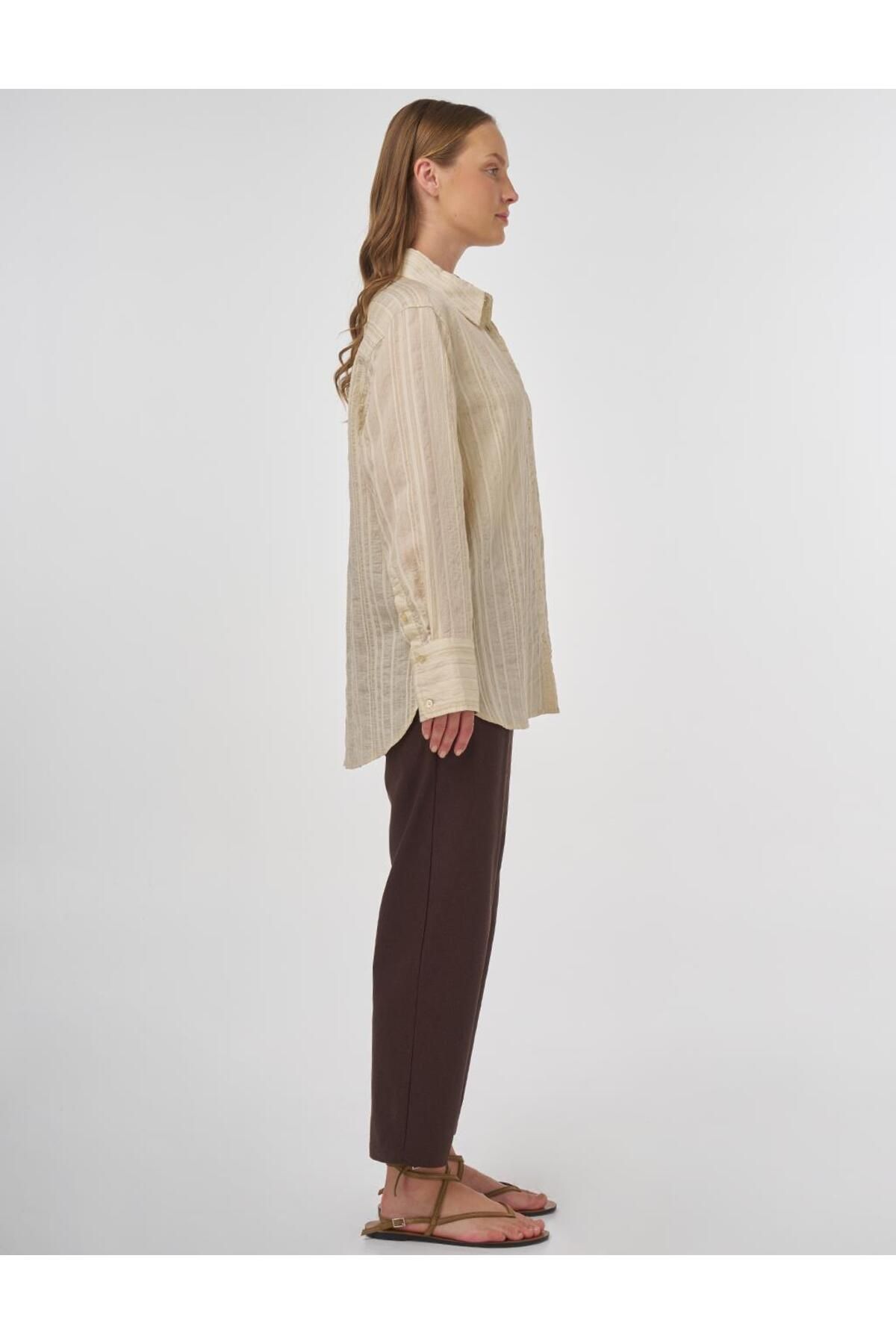 Kayra-Stripe Pattern Lyocell Tunic Light Gray 6