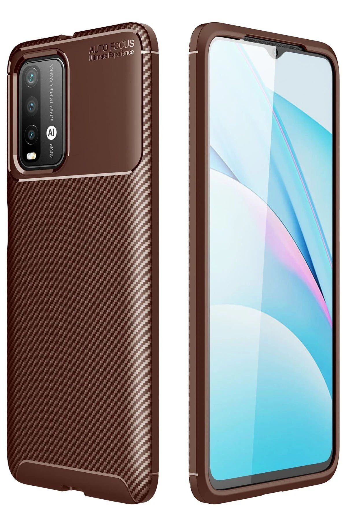 Toptan Bulurum Xiaomi Redmi 9T Kılıf Auto Focus Karbon Kapak - Kahverengi